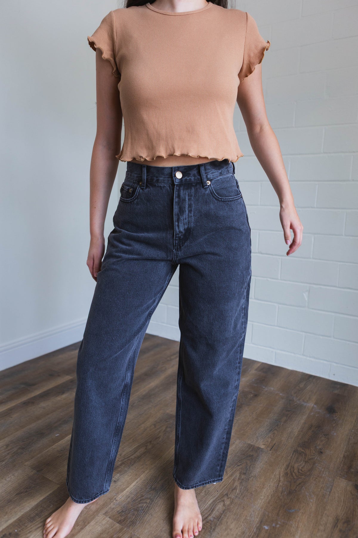 Washed Black Longline Slim Straight Jean