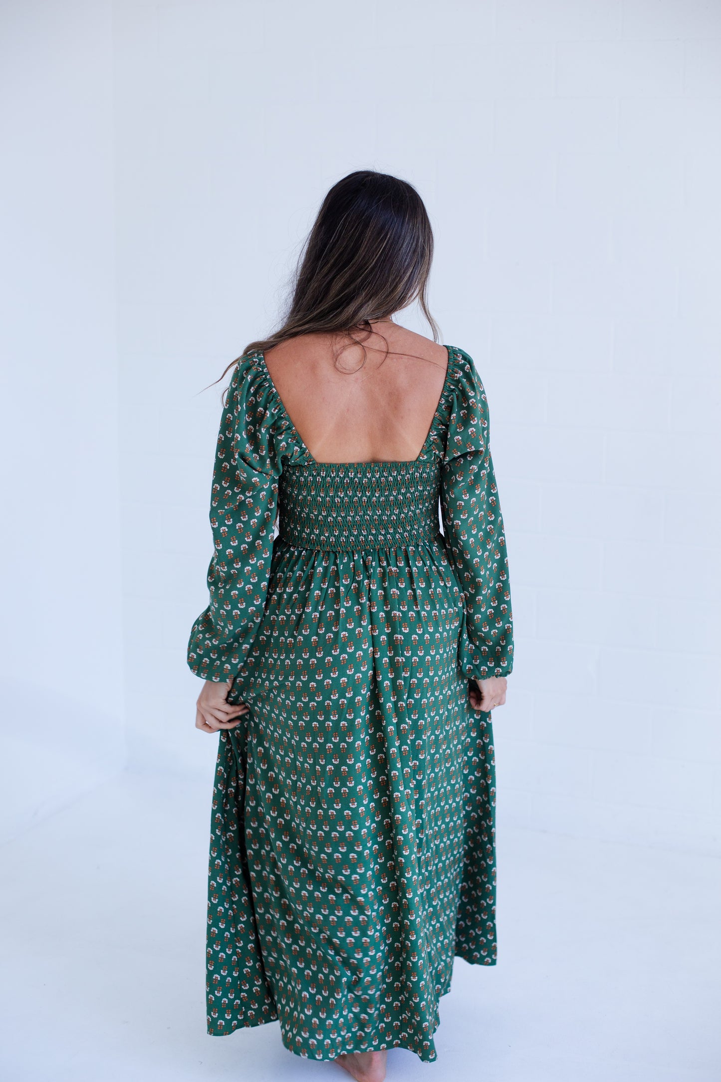Olive Long Sleeve Floral Maxi
