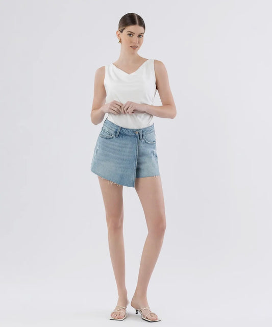 Super High Rise Raw Hem Denim Skort