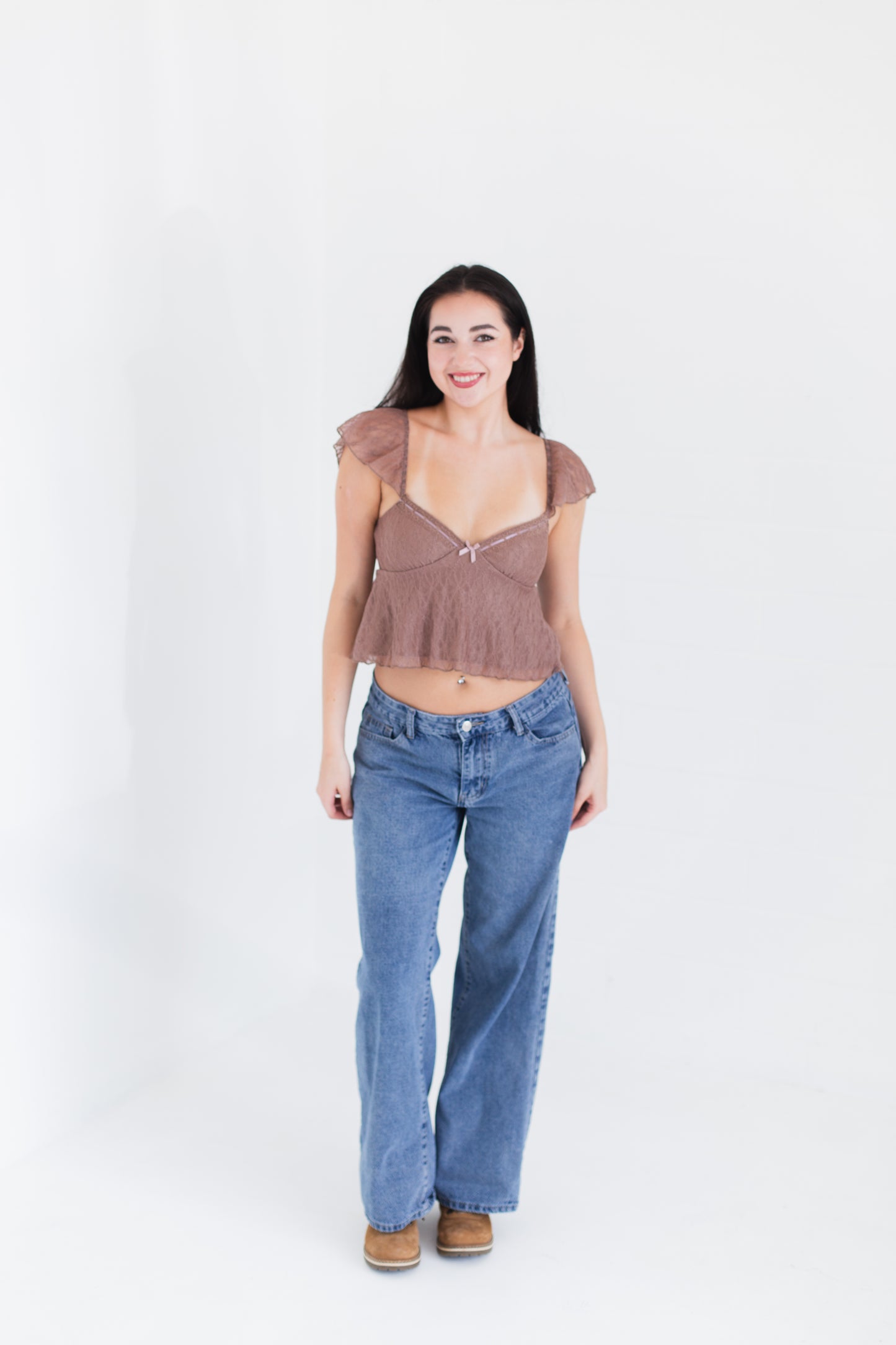 Mocha Lace Babydoll Cami Top