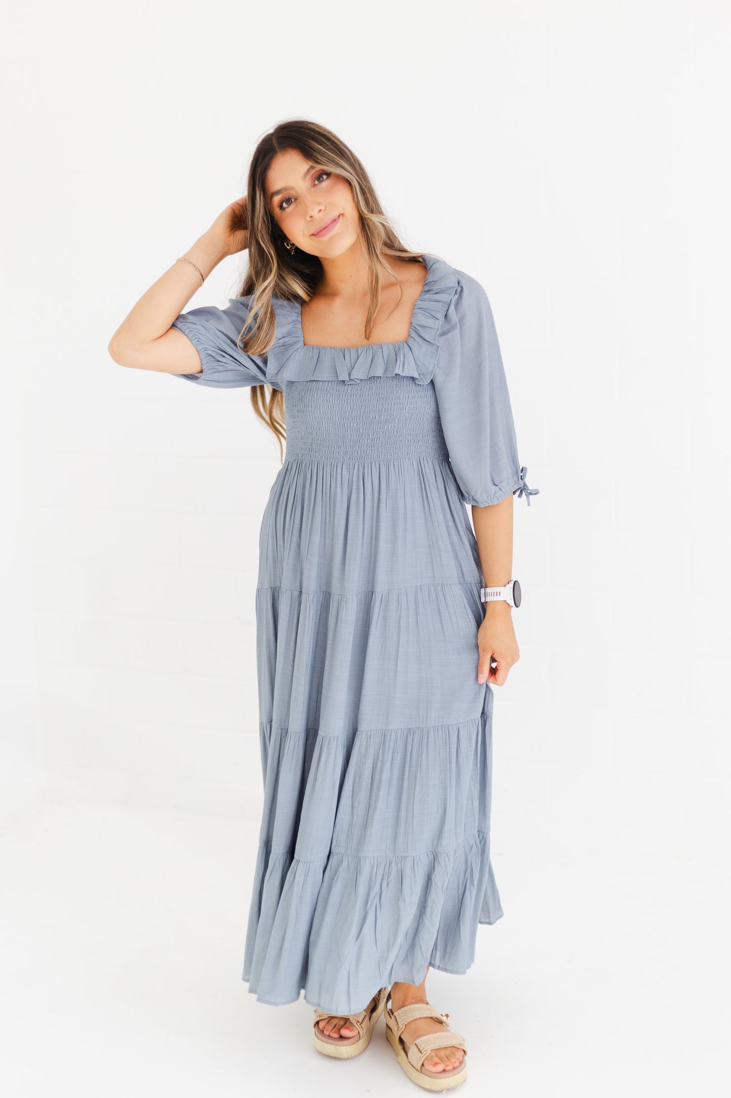 Cloud Ruffle Detail Tiered Midi Dress