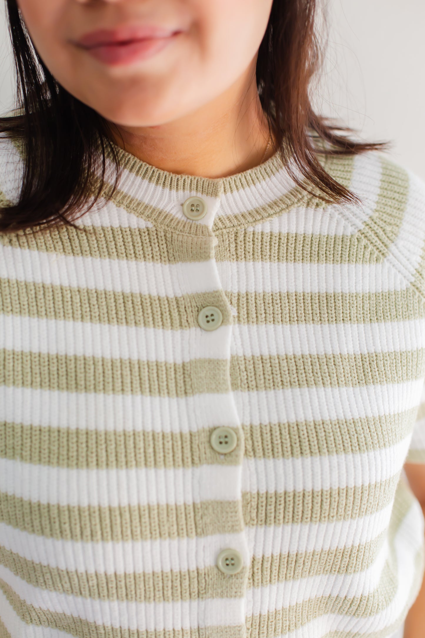 Raglan Short Sleeve Crew Neck  Sage & White Stripped Boxy Sweater