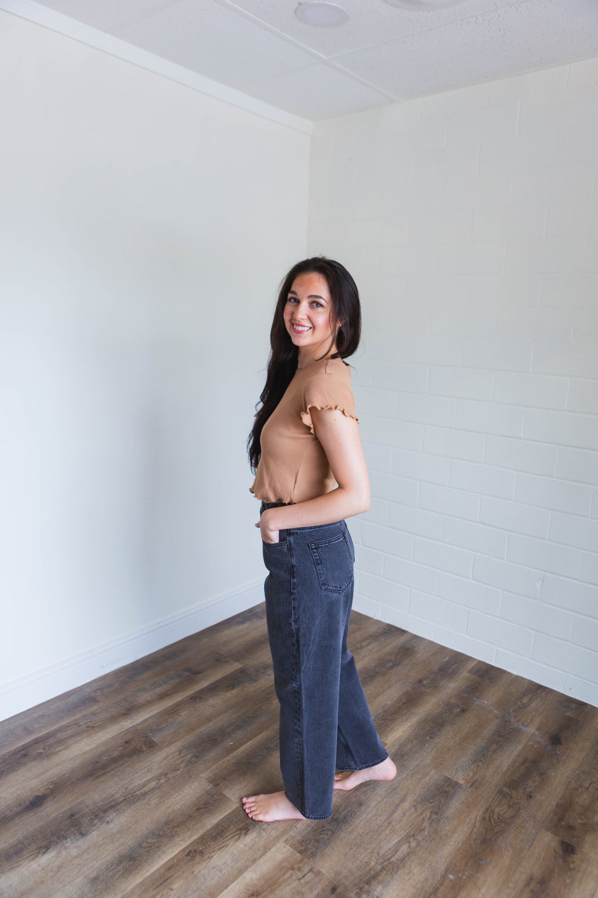 Chai Tea Mini Waffle Fabric Short Sleeve Top