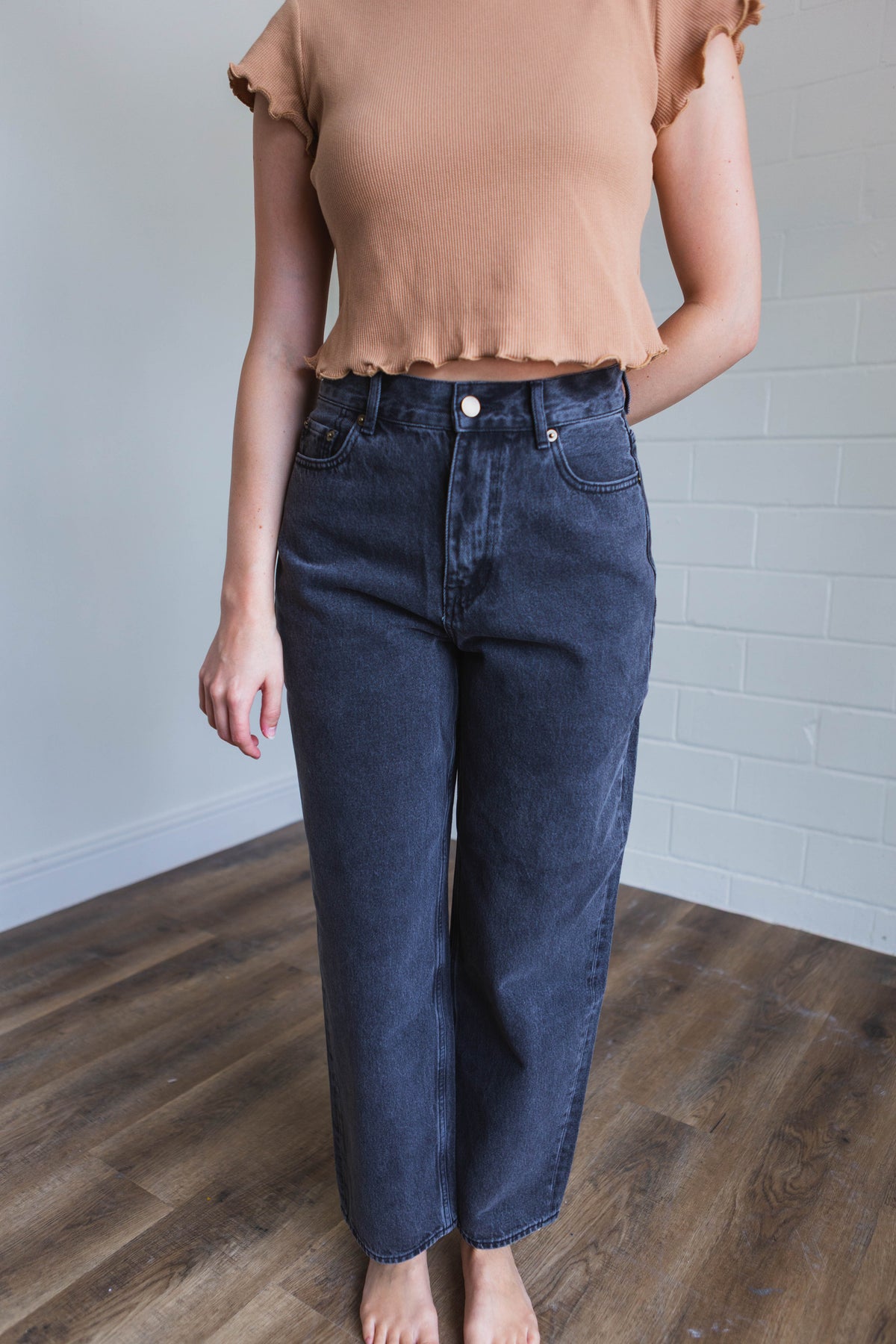 Washed Black Longline Slim Straight Jean