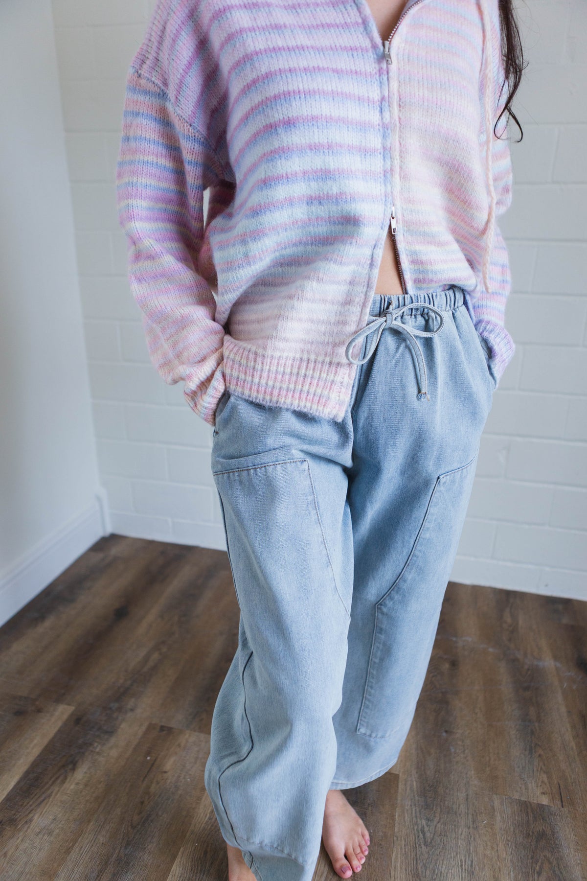 Denim Drawstring Barrel Pants