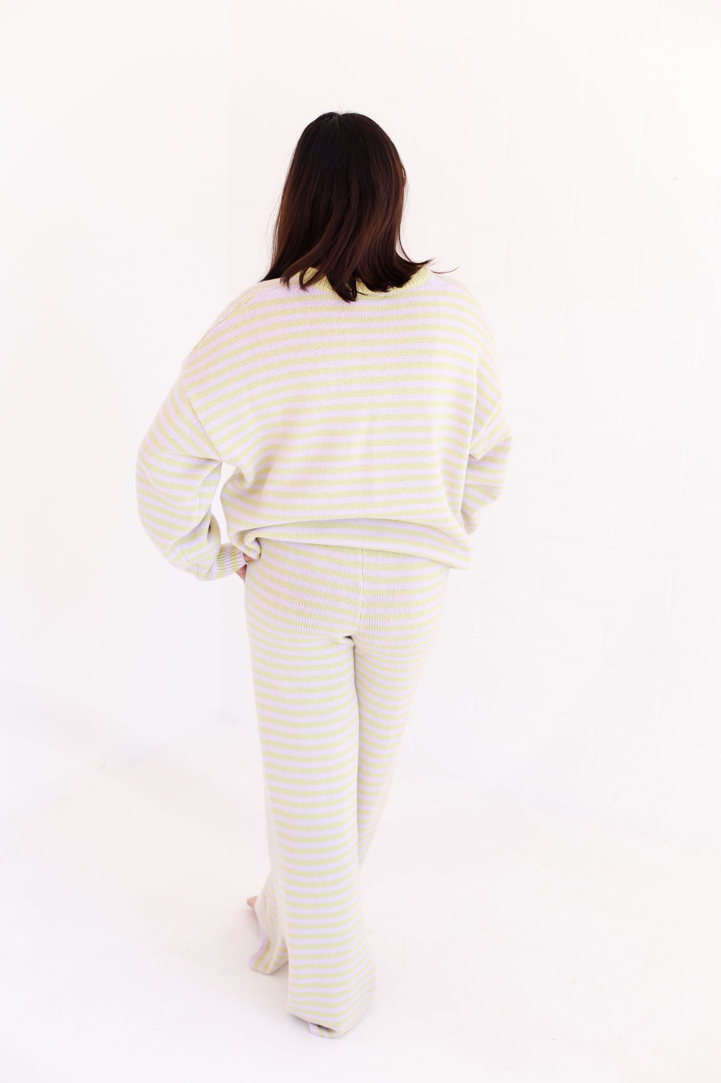 Long Sleeve Crew Neck Stripe Sweater With Wide Leg Pants