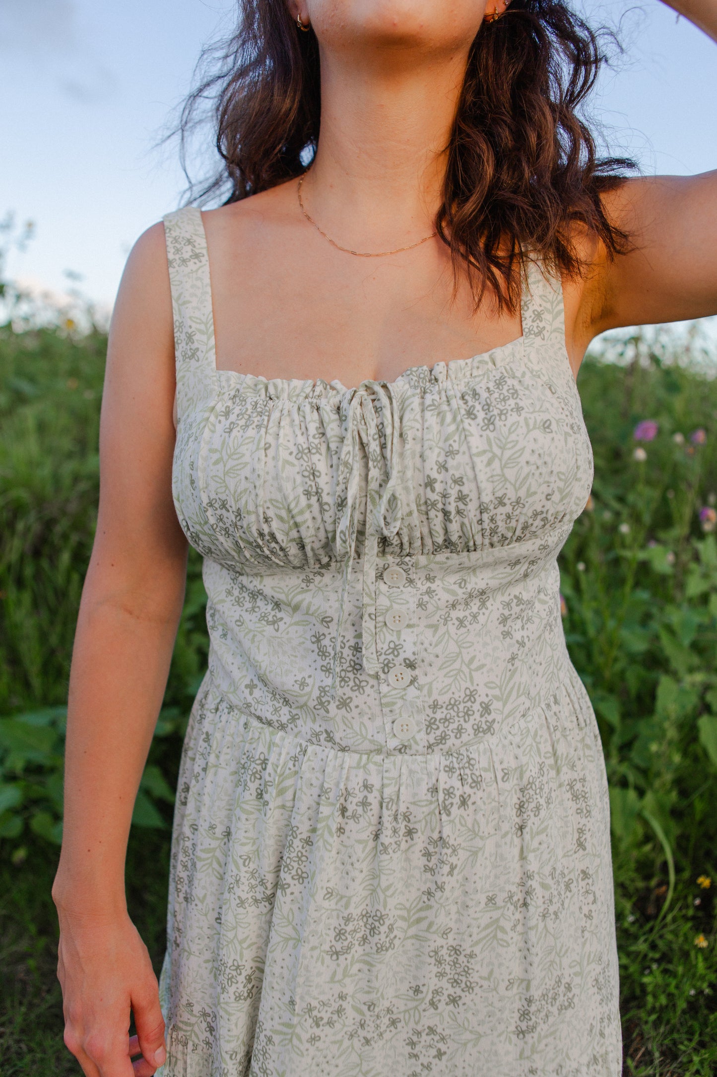 Ivory Green Floral Midi Dress