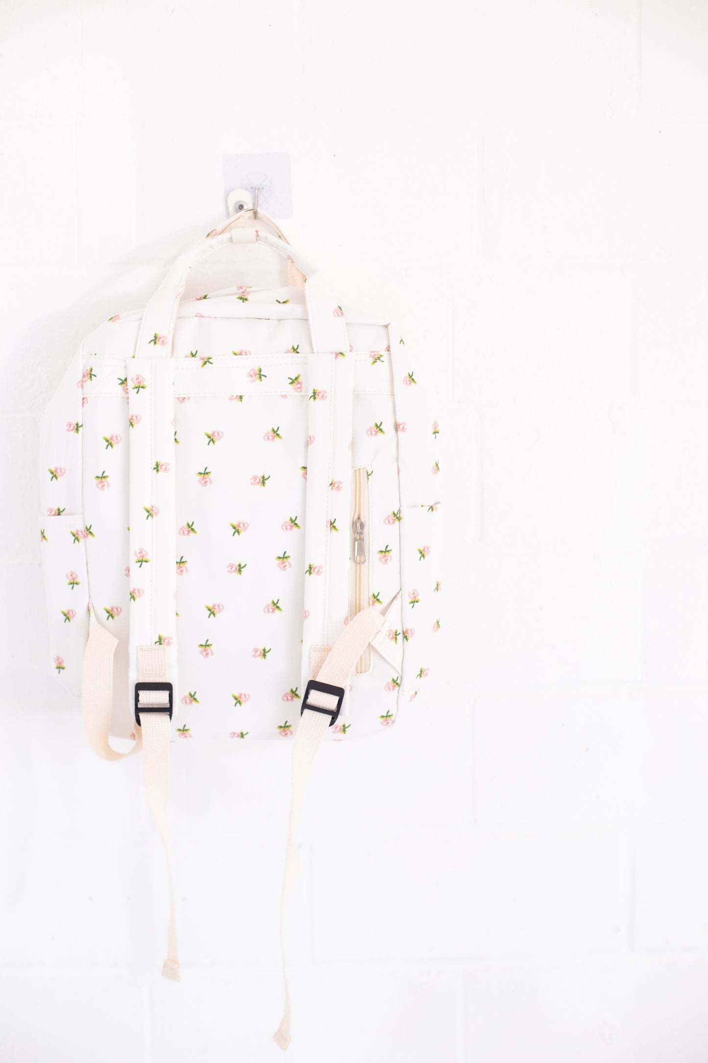Cream Rose Print Canvas Backpack