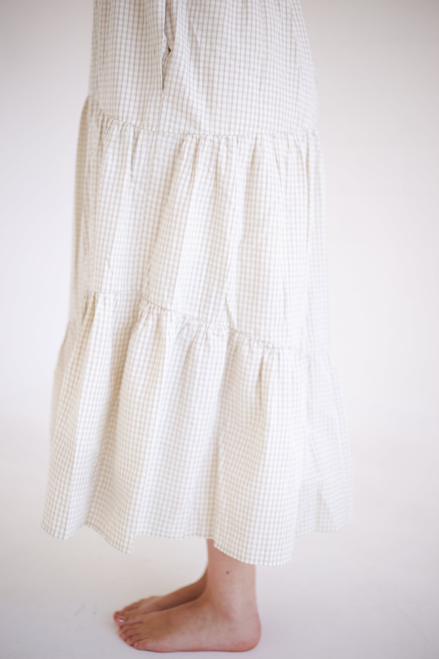 Taupe & Cream Plaid Asymmetrical Tiered Midi Dress