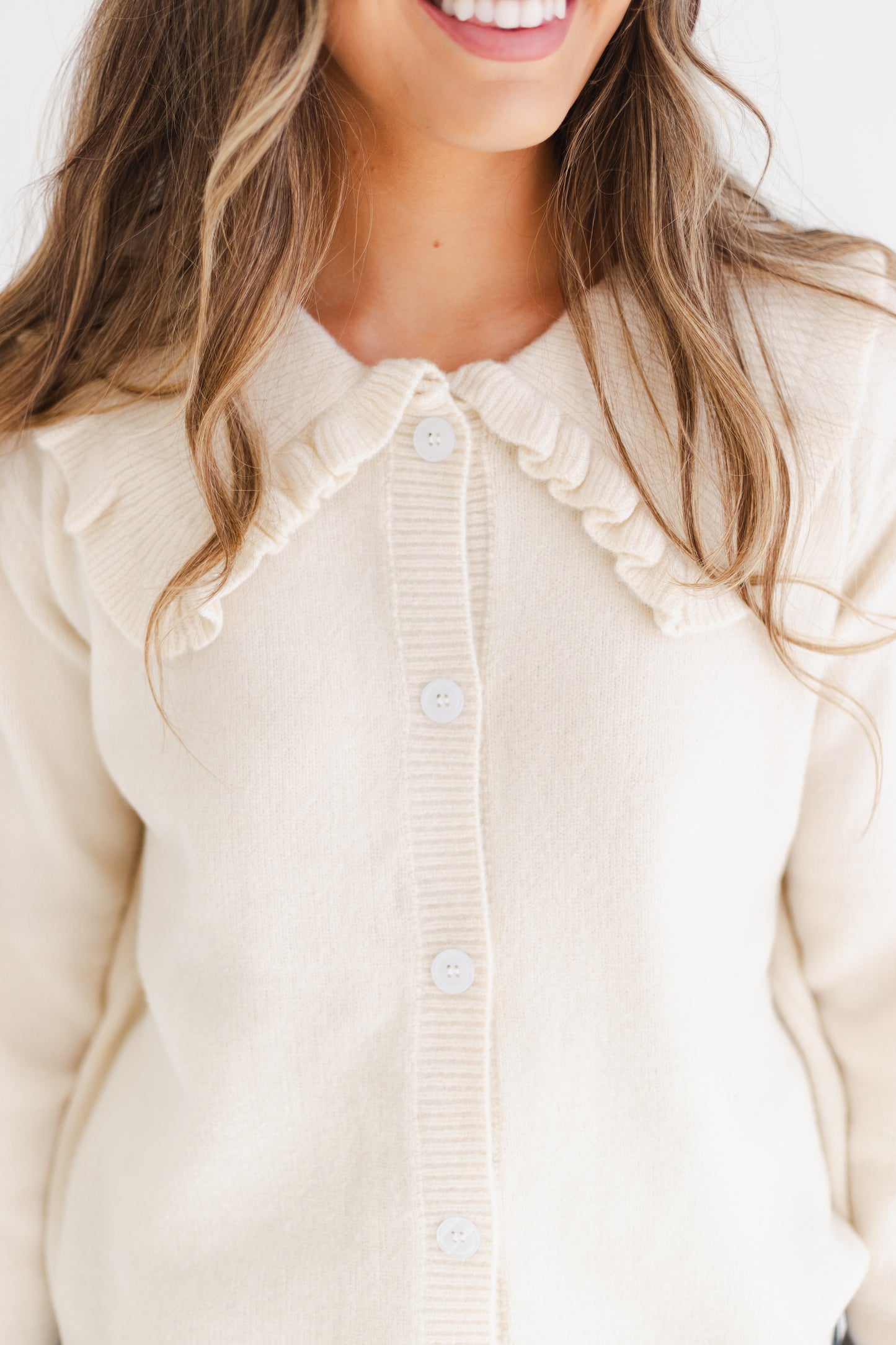 Cream Peter Pan Collared Button-up Sweater Cardigan