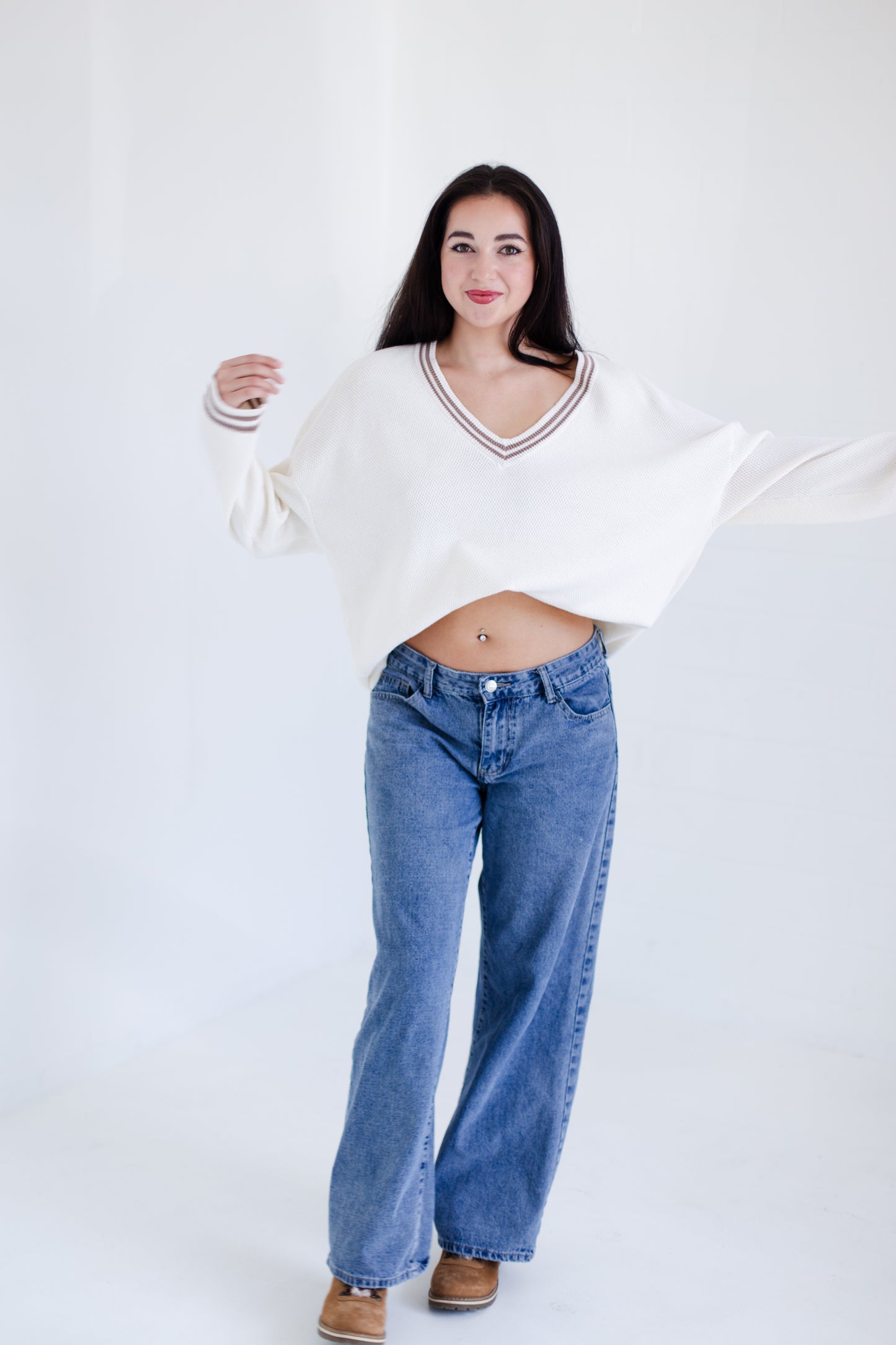 Ivory Court Side V-neck Sweater