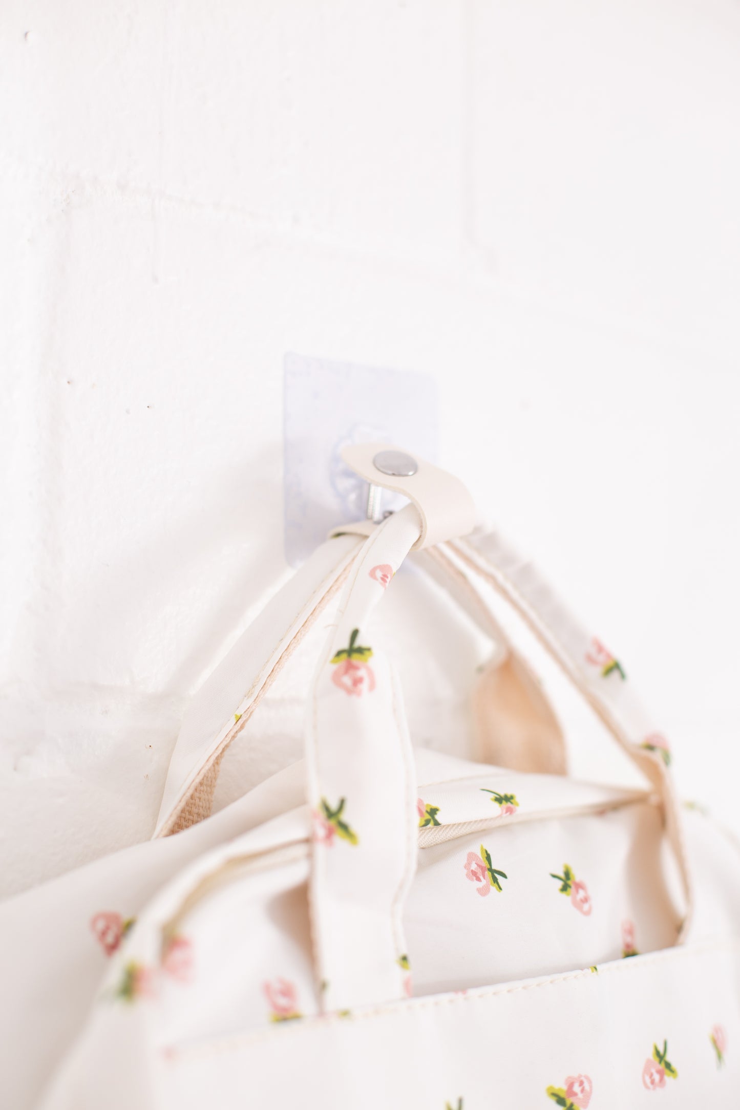 Cream Rose Print Canvas Backpack