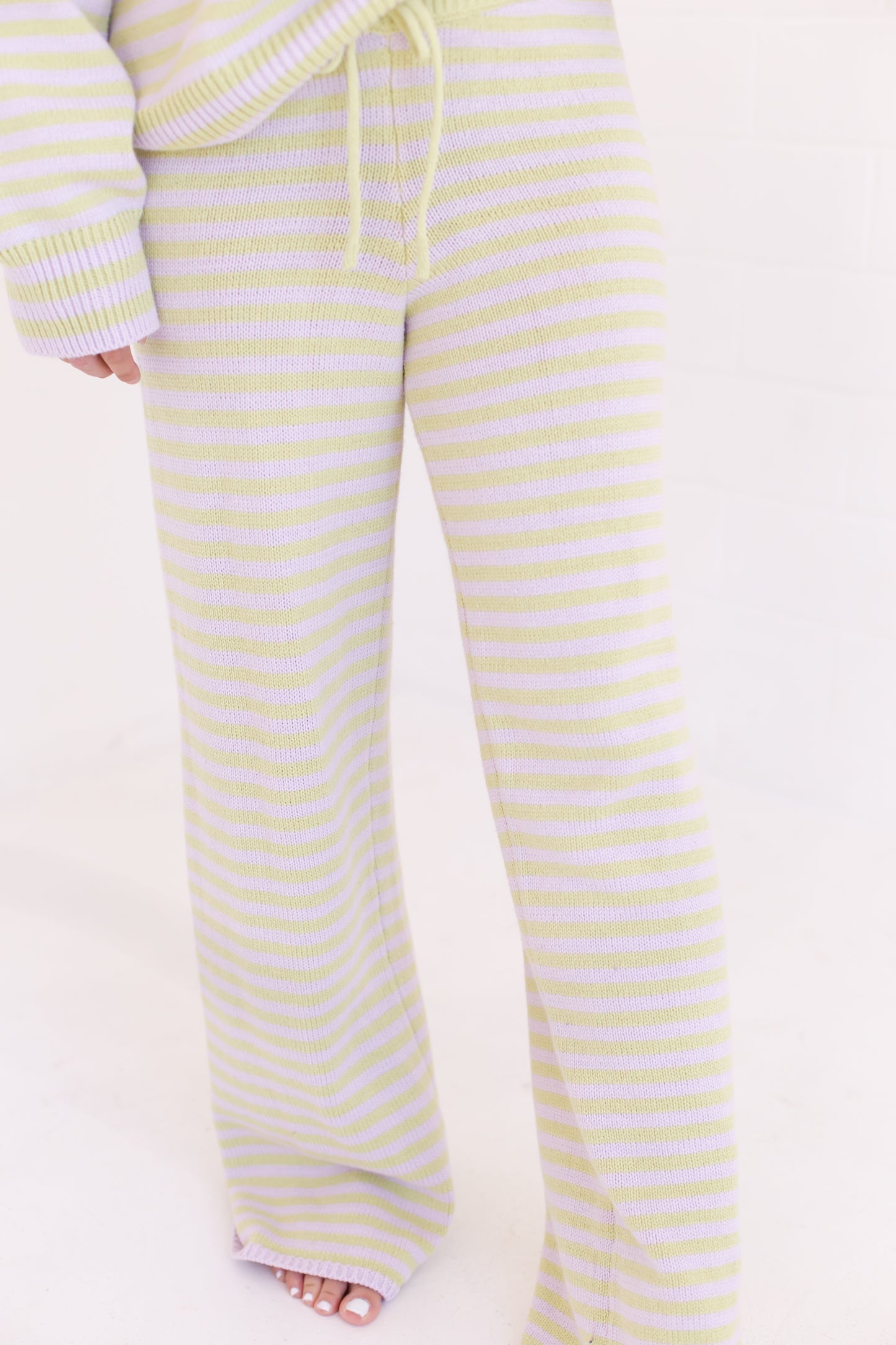 Long Sleeve Crew Neck Stripe Sweater With Wide Leg Pants