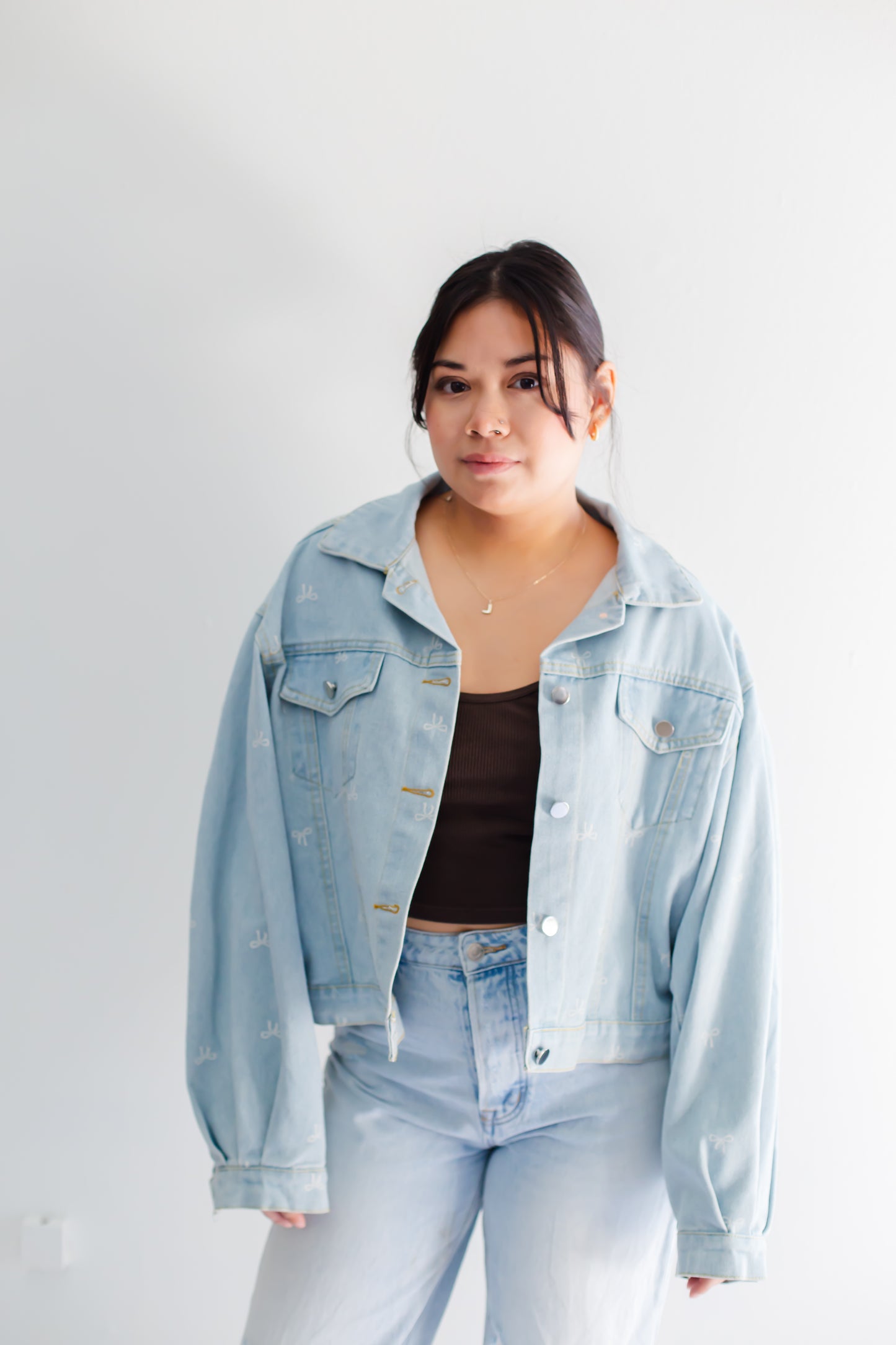 Mandie Bow Print Denim Jacket