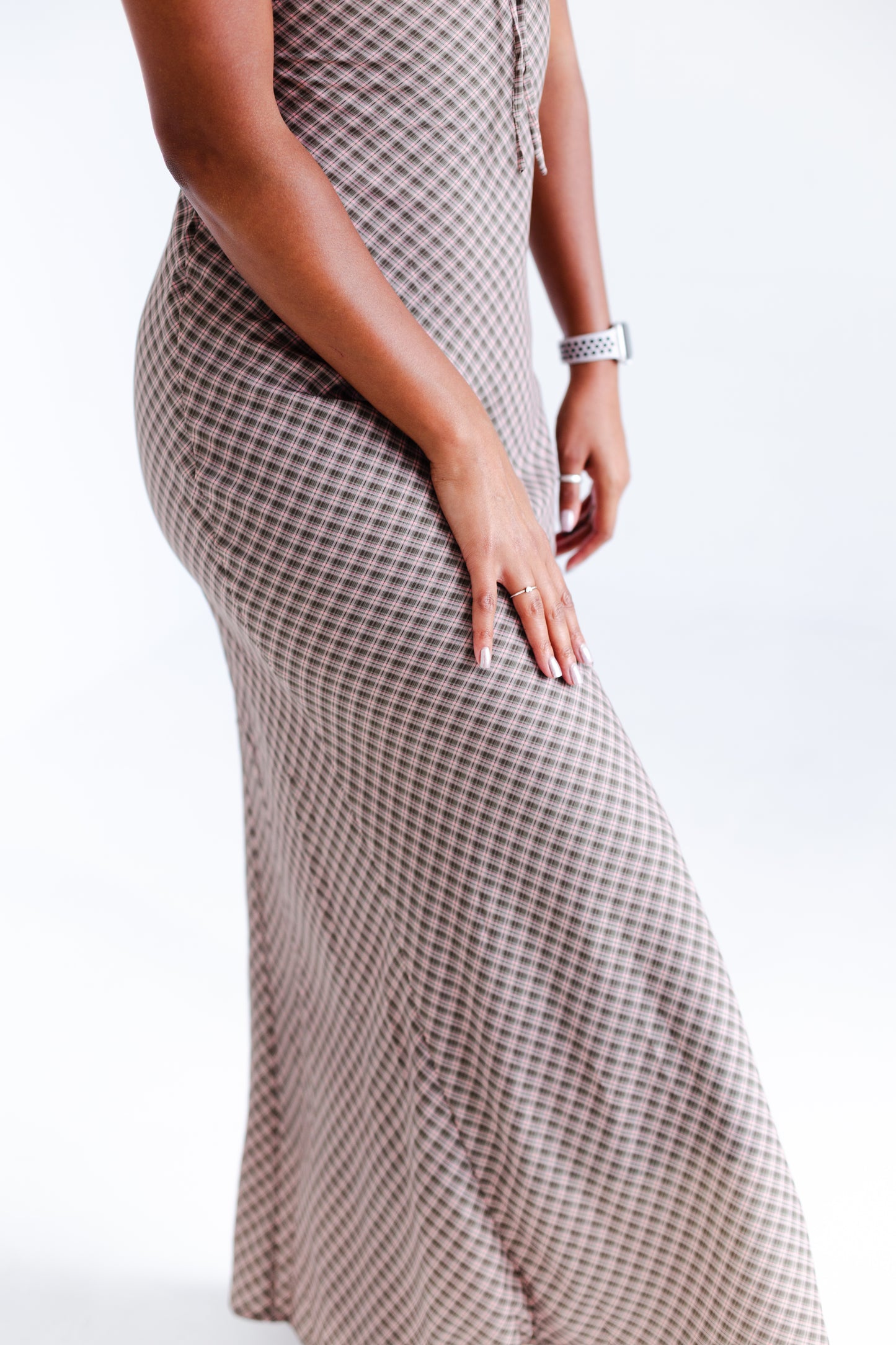 Brown & Pink Flannel Plaid Midi Dress