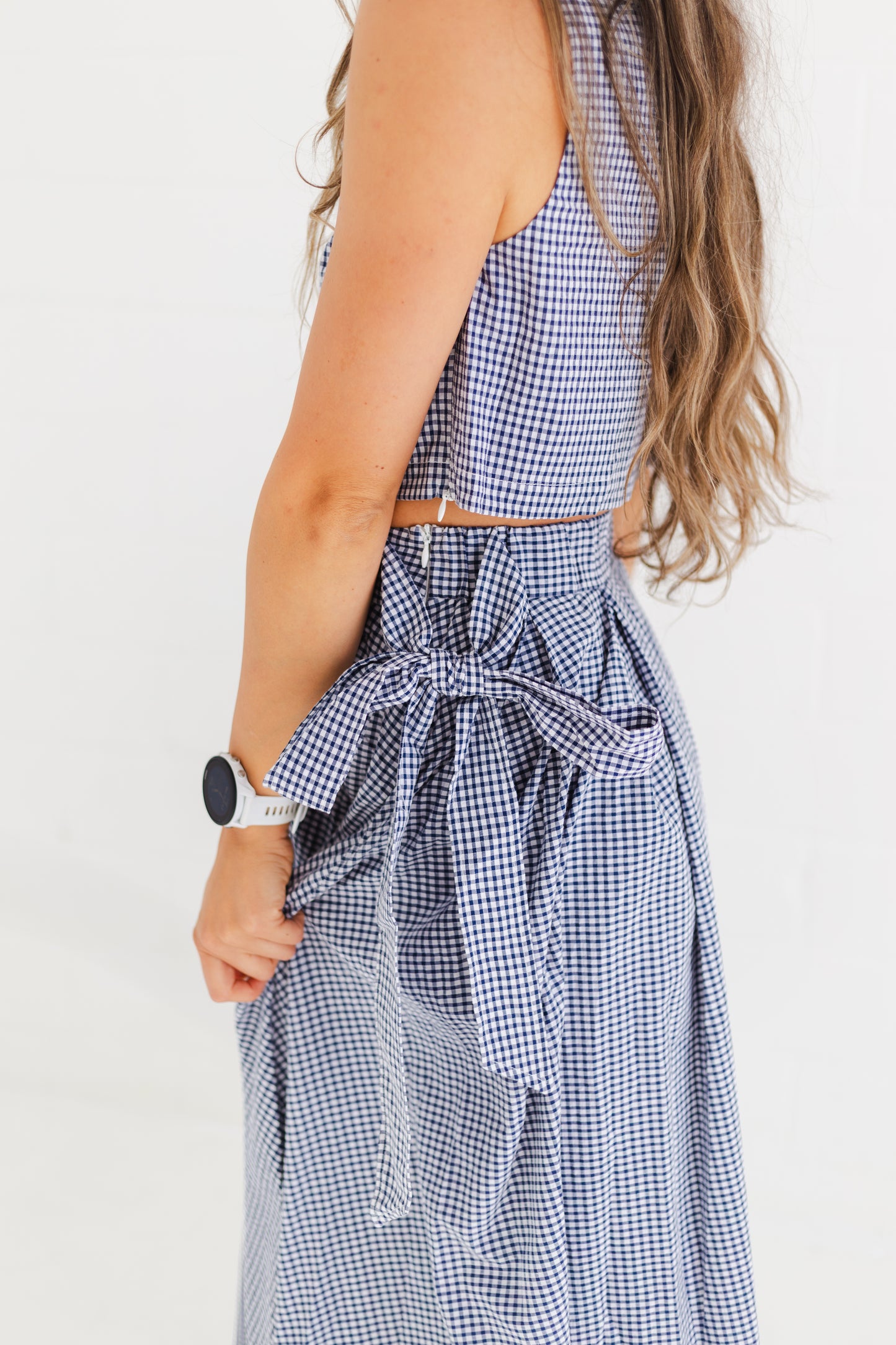 Navy Sleeveless Collar Top & Skirt Set
