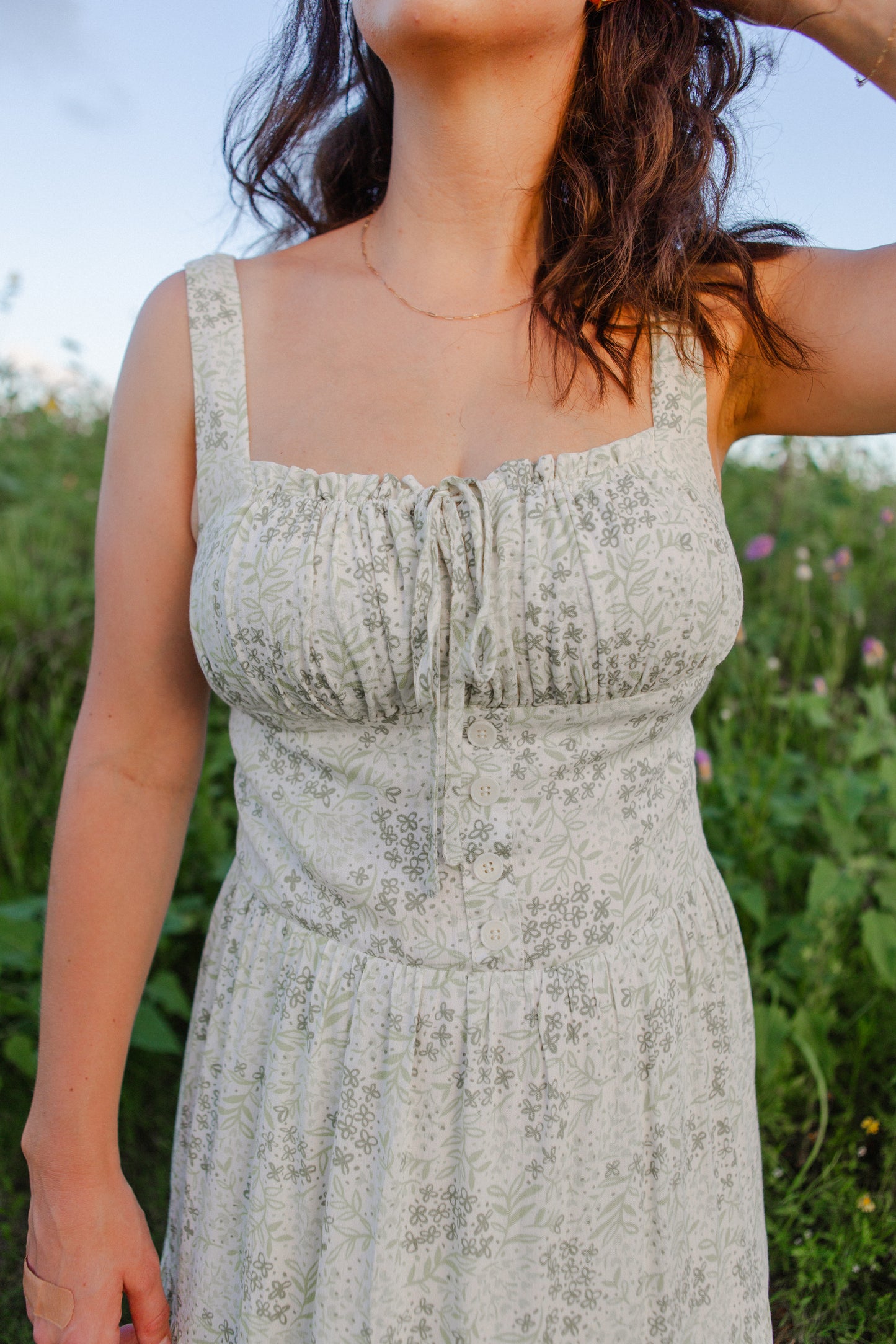 Ivory Green Floral Midi Dress
