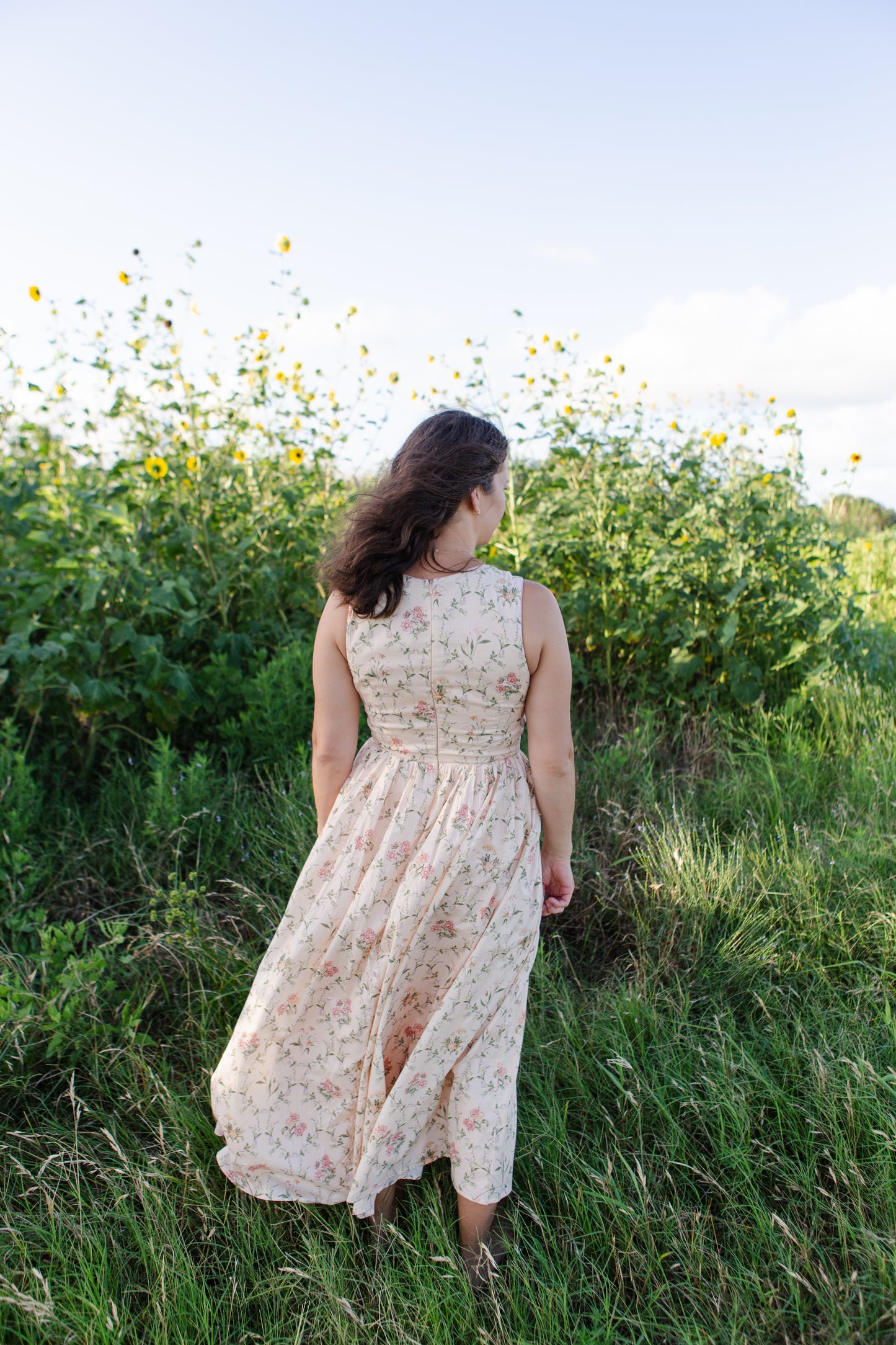 Peach Floral Wildflower Midi Dress
