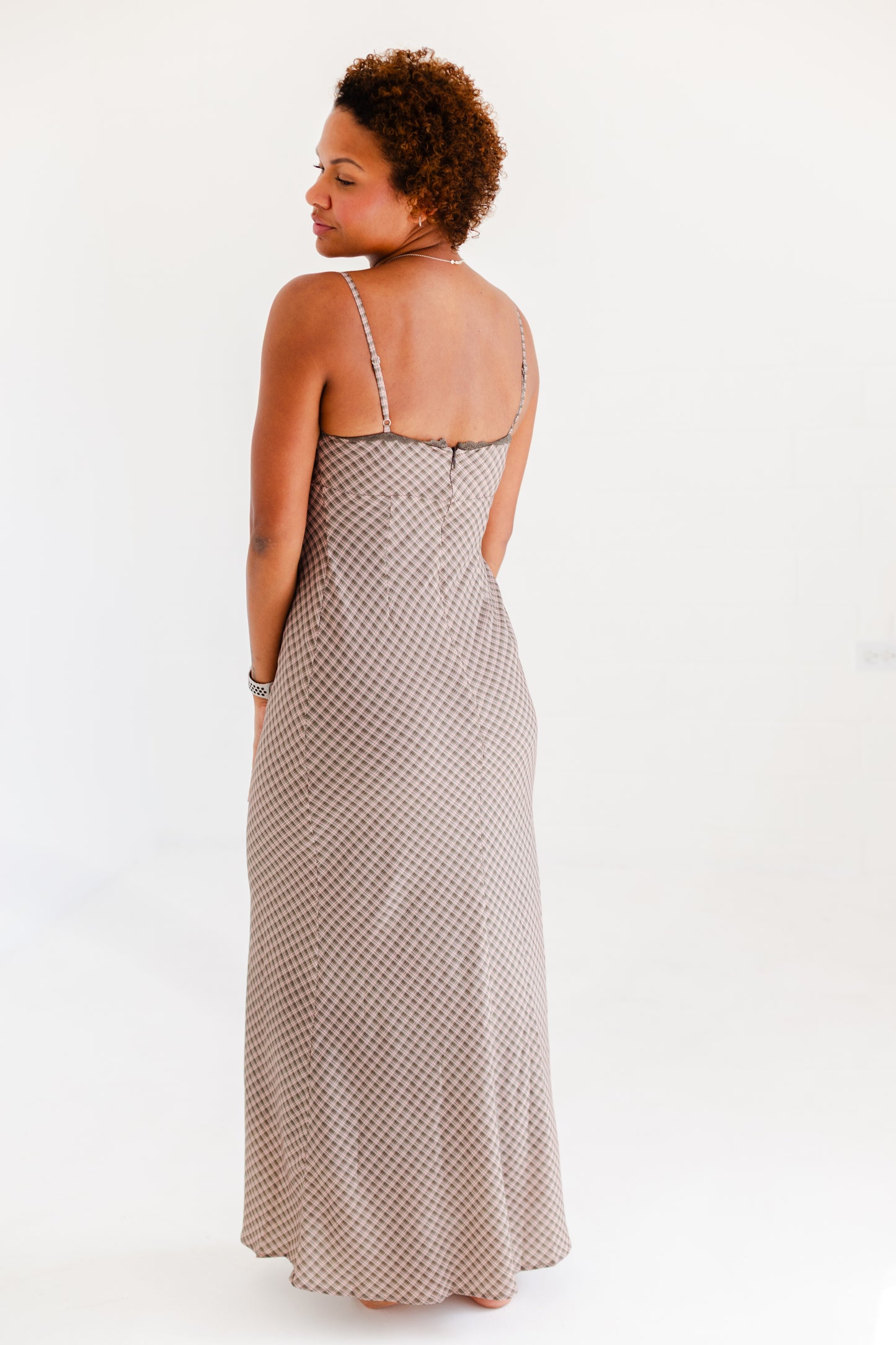 Brown & Pink Flannel Plaid Midi Dress