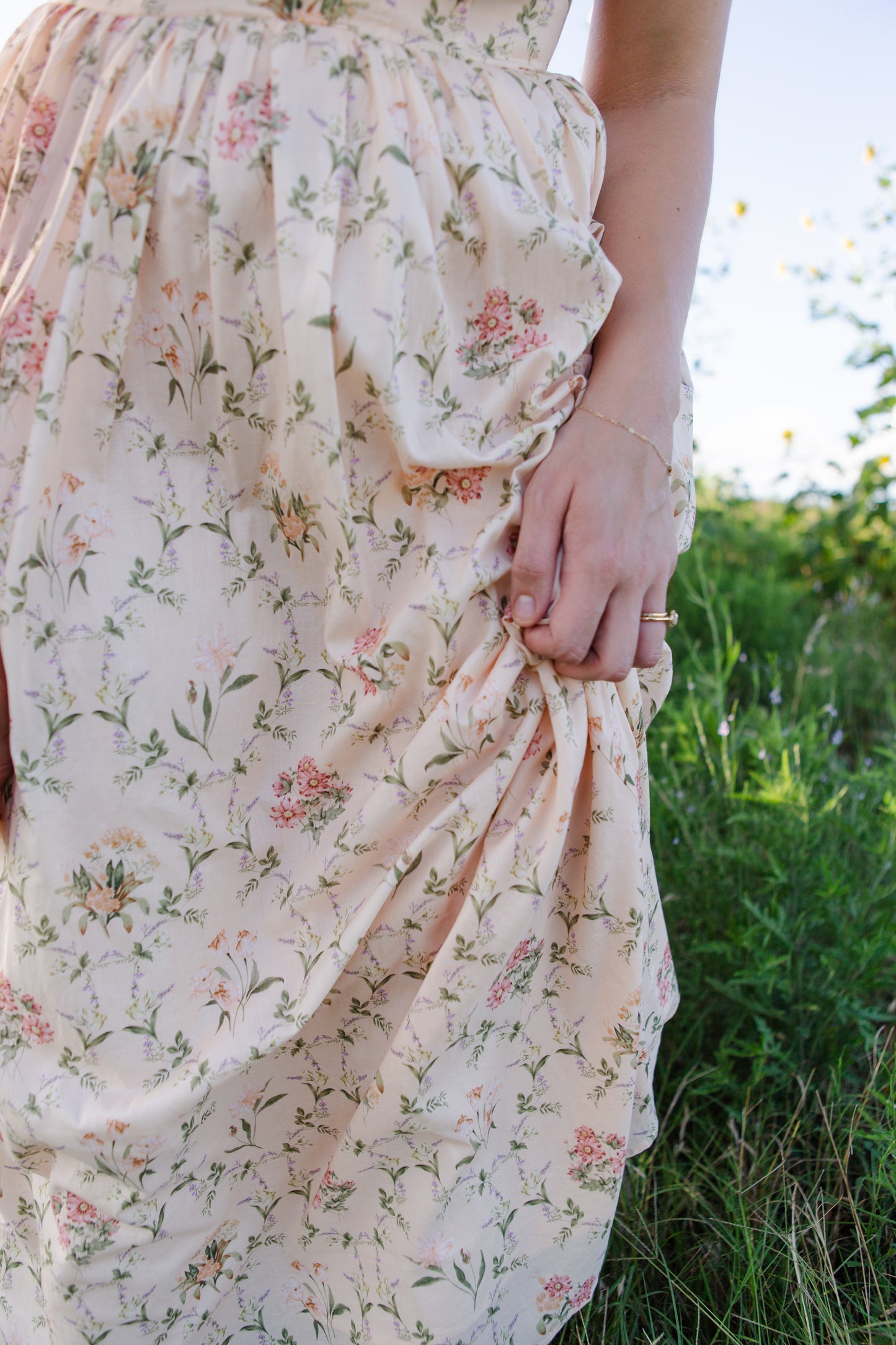 Peach Floral Wildflower Midi Dress