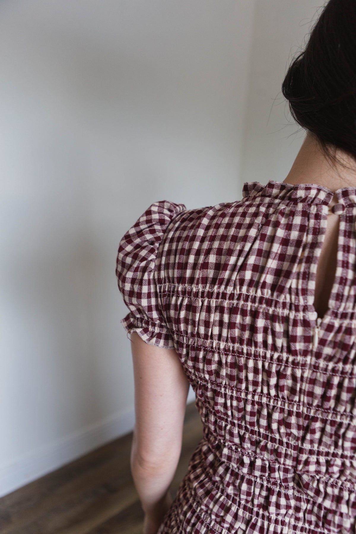 Burgundy Taupe Gingham Maxi Dress