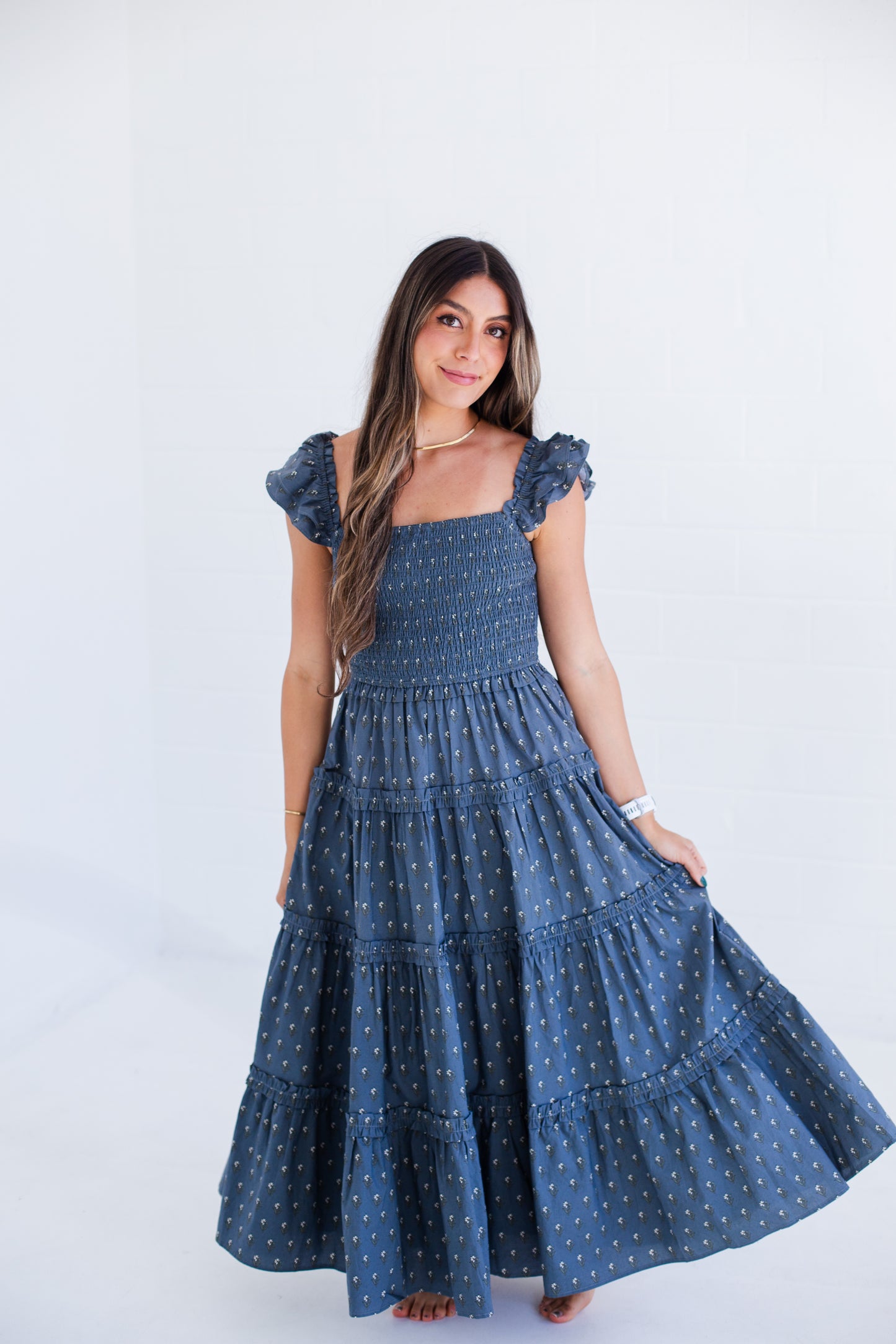 Slate Grey Floral Midi Dress