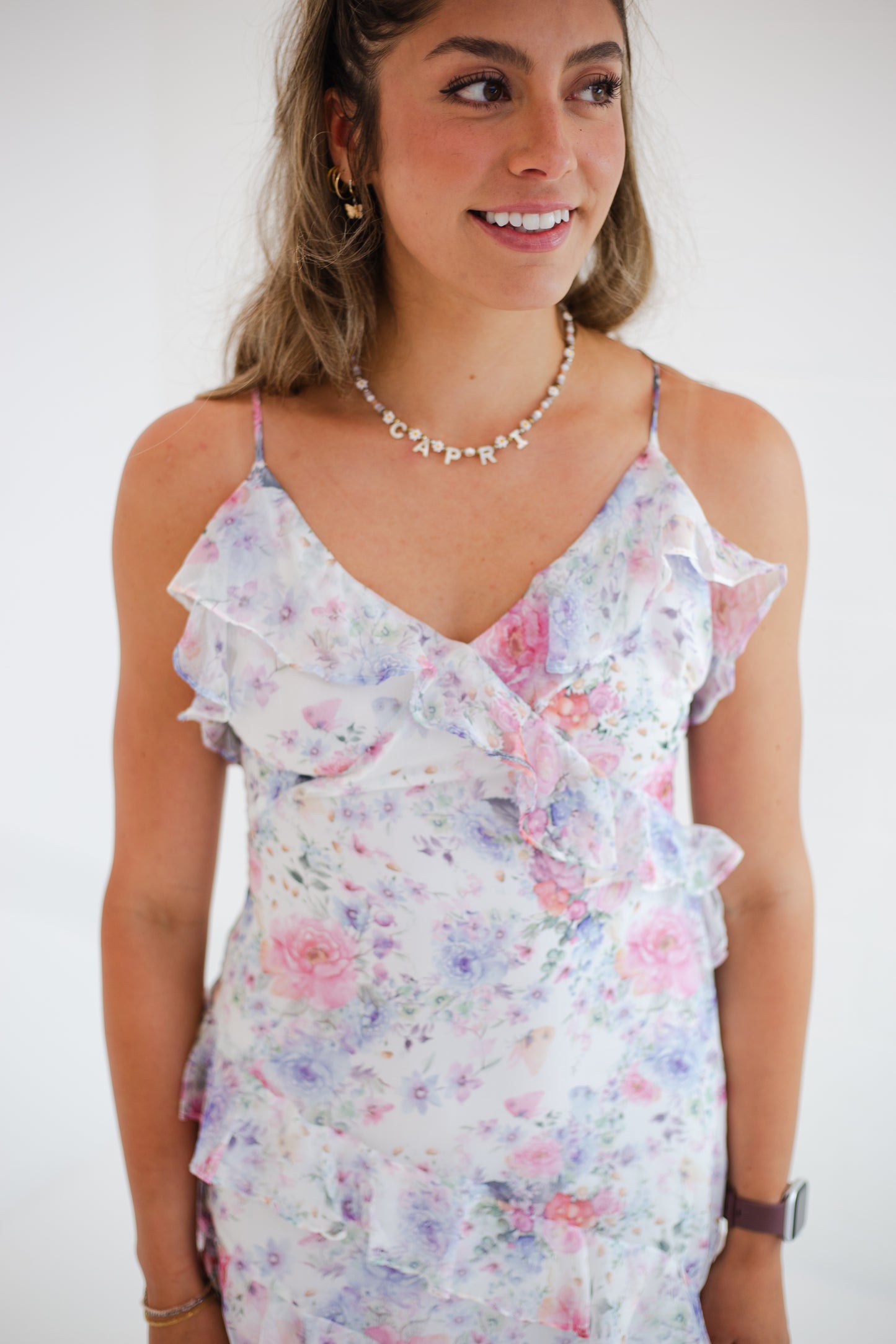 White Floral Ruffled Maxi Dress