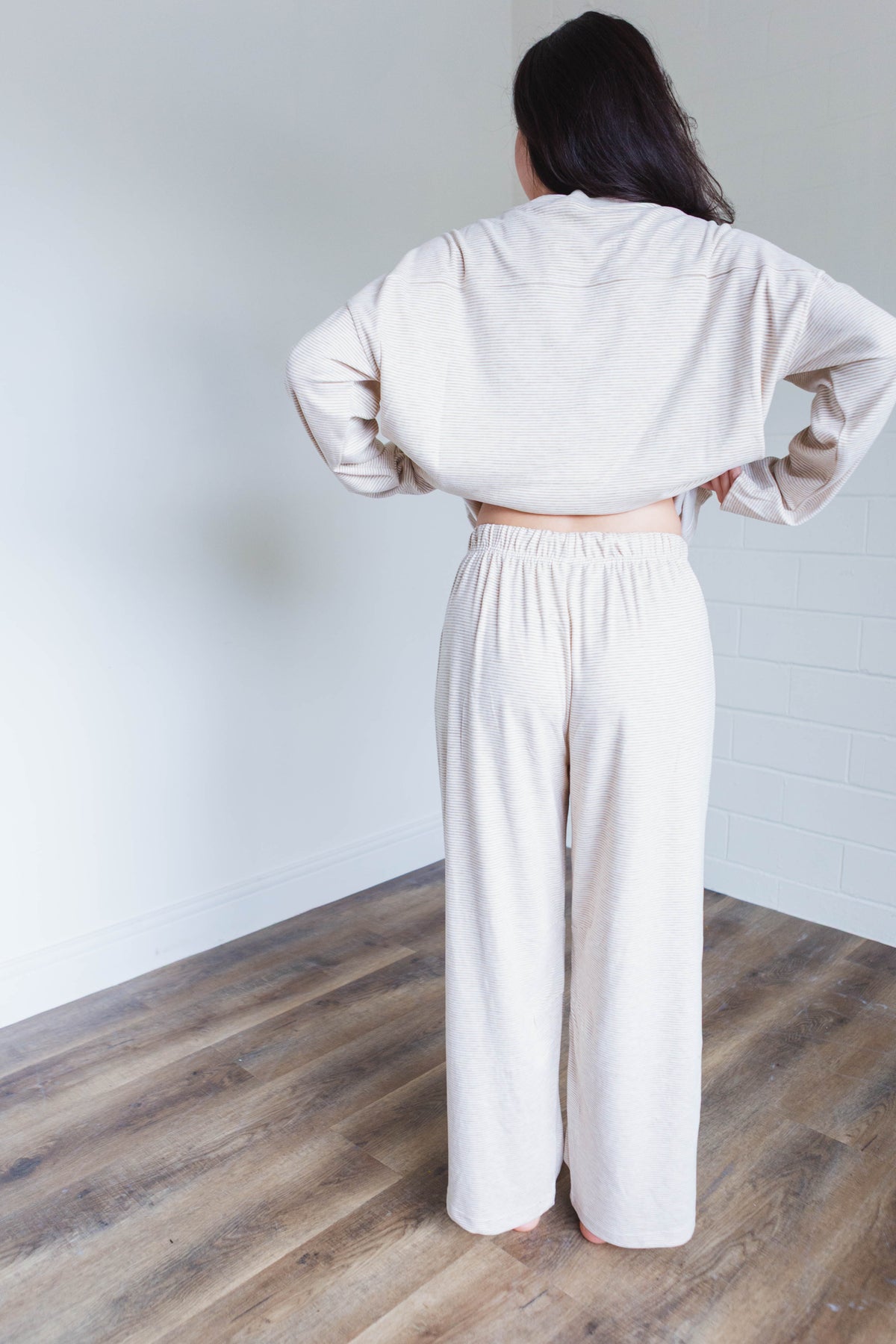Taupe & Cream Striped Knit Top & Pants Set