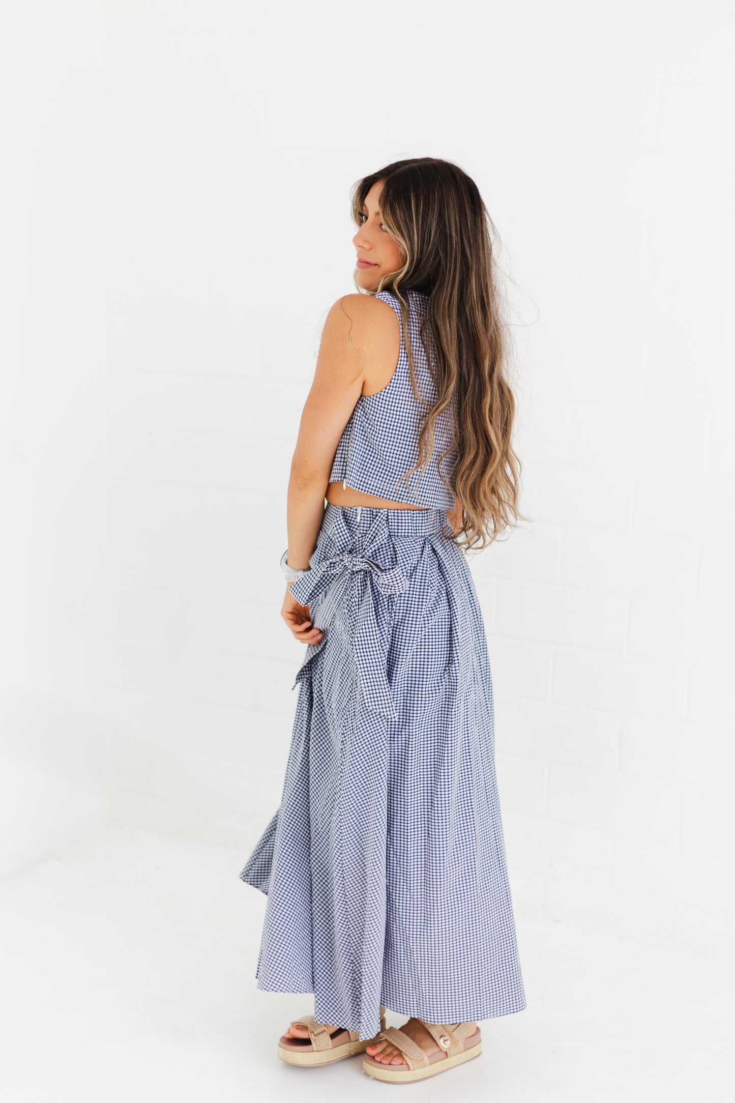 Navy Sleeveless Collar Top & Skirt Set
