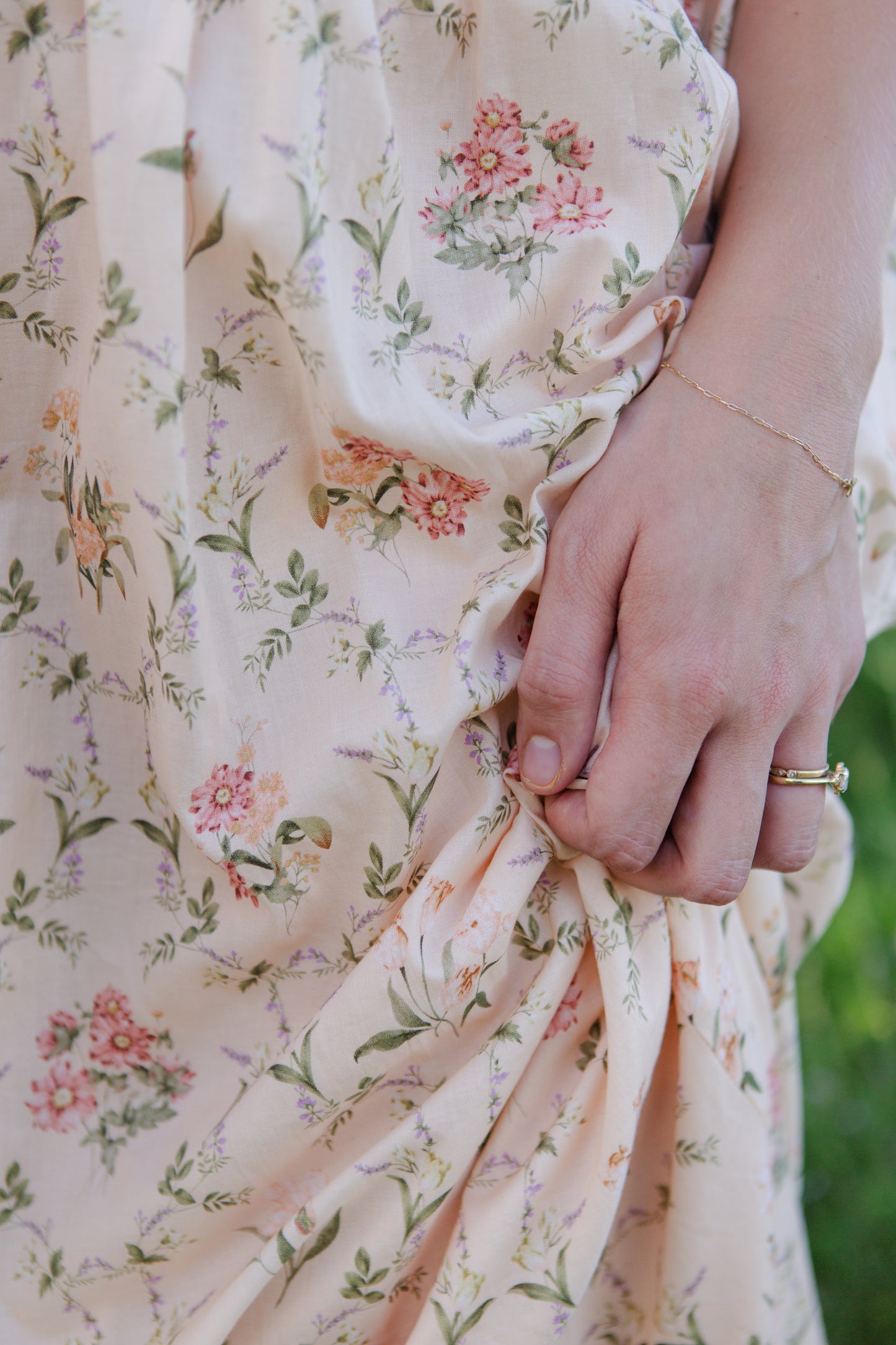 Peach Floral Wildflower Midi Dress