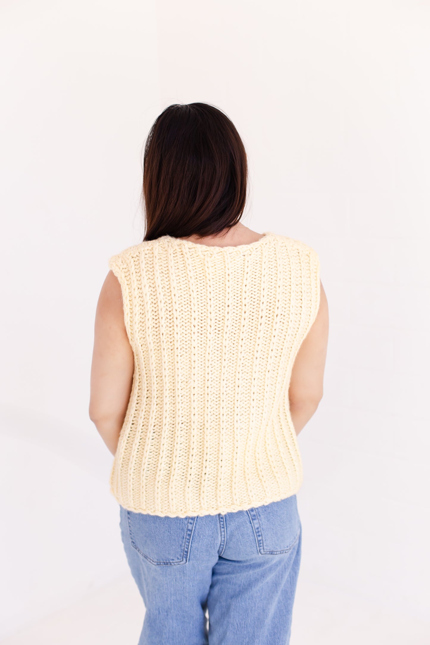 Yellow Round Neck Front Tie Chunky Sweater Vest