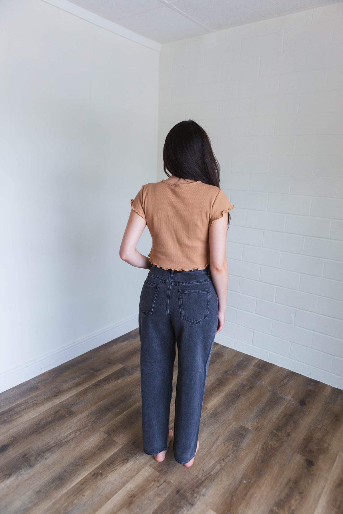 Chai Tea Mini Waffle Fabric Short Sleeve Top