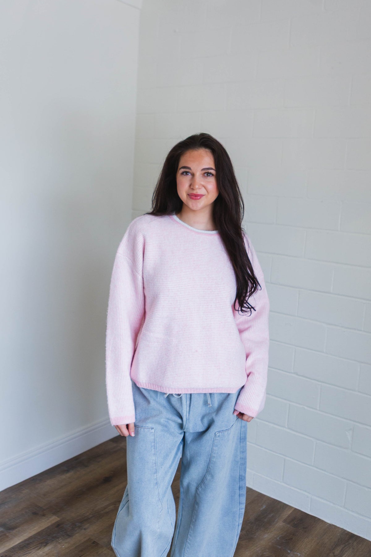 Pink & White Striped Sweater