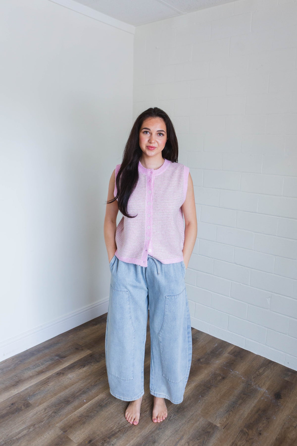 Denim Drawstring Barrel Pants