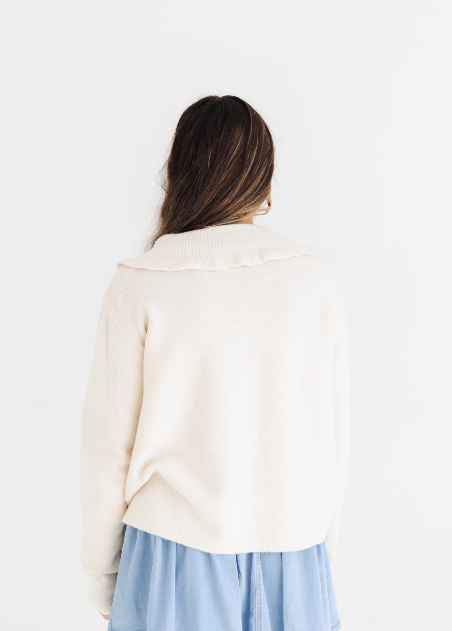 Cream Peter Pan Collared Button-up Sweater Cardigan