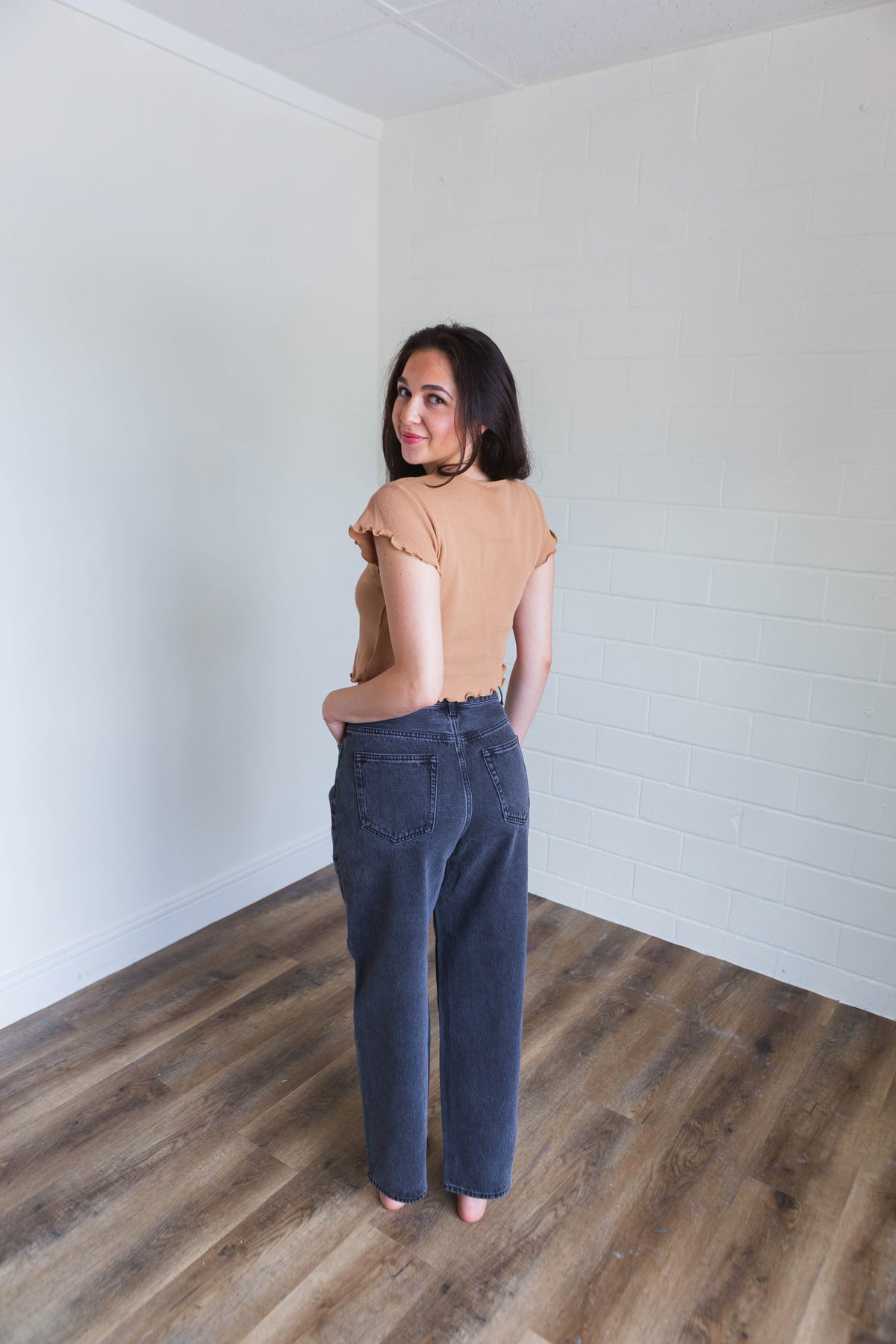 Washed Black Longline Slim Straight Jean