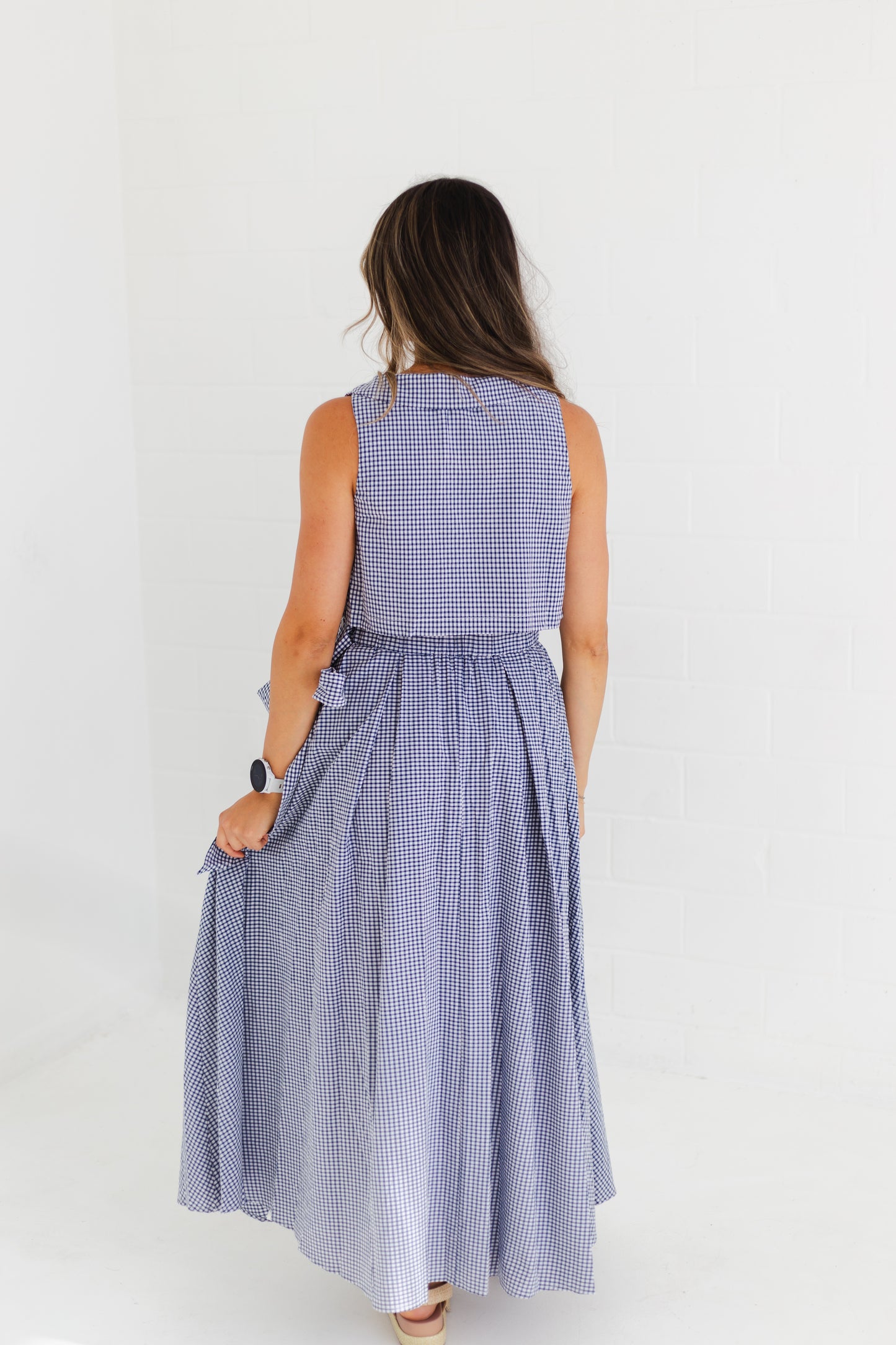 Navy Sleeveless Collar Top & Skirt Set