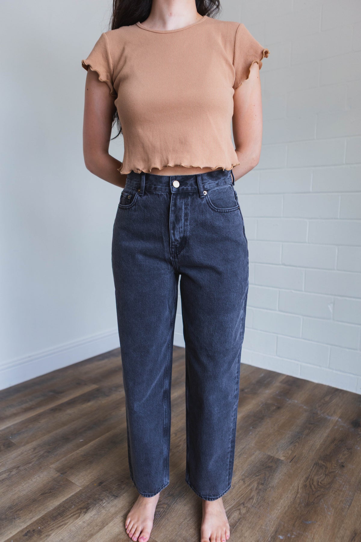 Washed Black Longline Slim Straight Jean