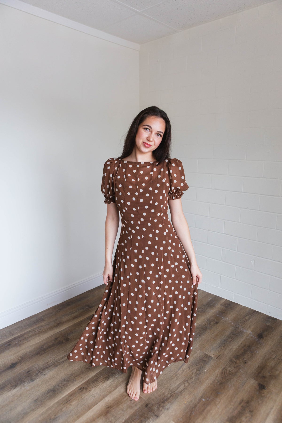 Polka Dot Midi Dress with Satin Slip
