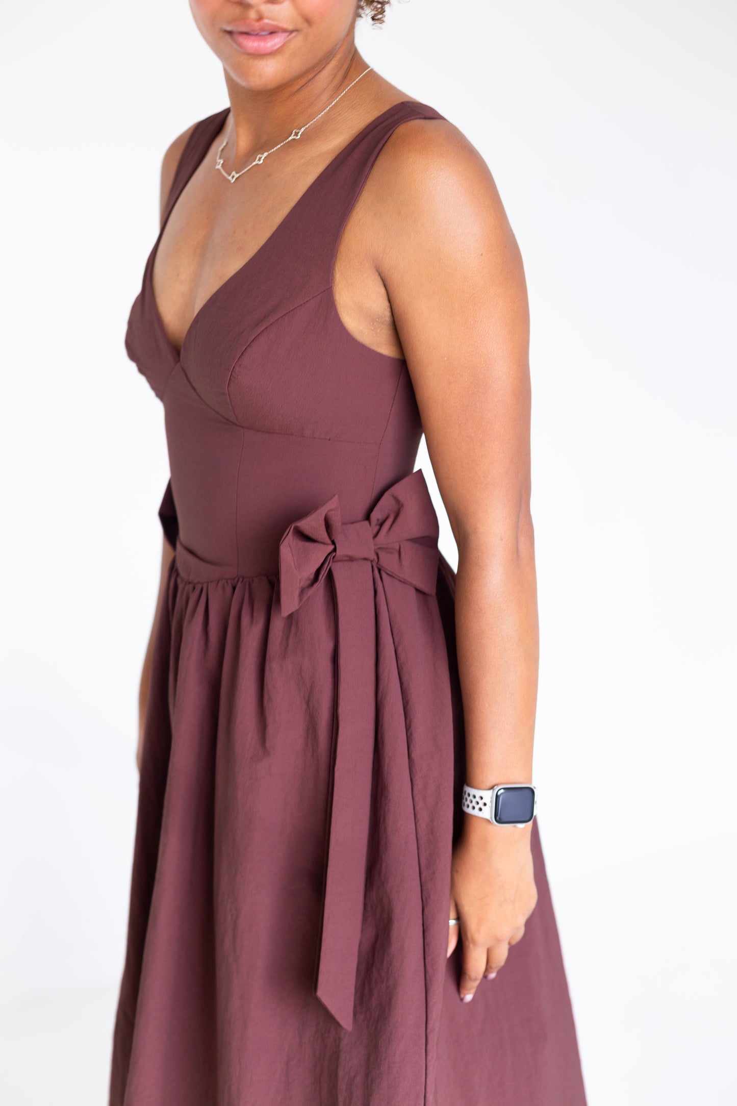 Brown Bow Detail Midi Dress