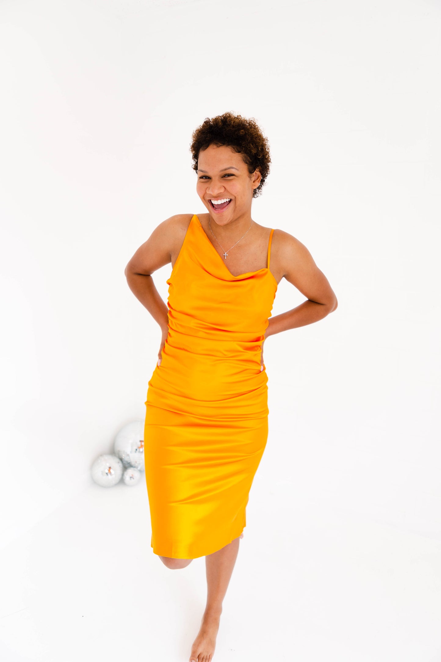 Pierre Tangerine Gathered Dress
