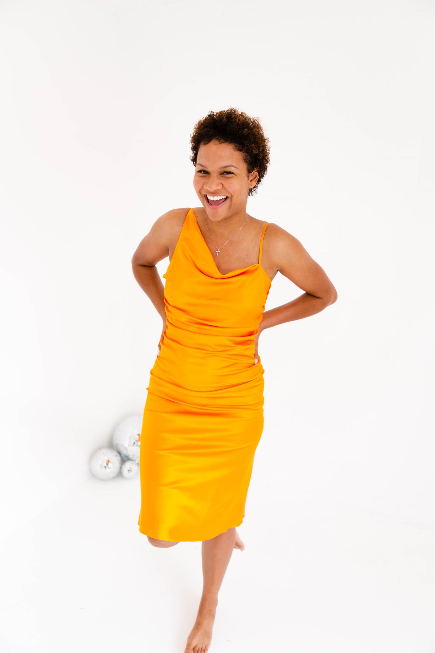 Pierre Tangerine Gathered Dress
