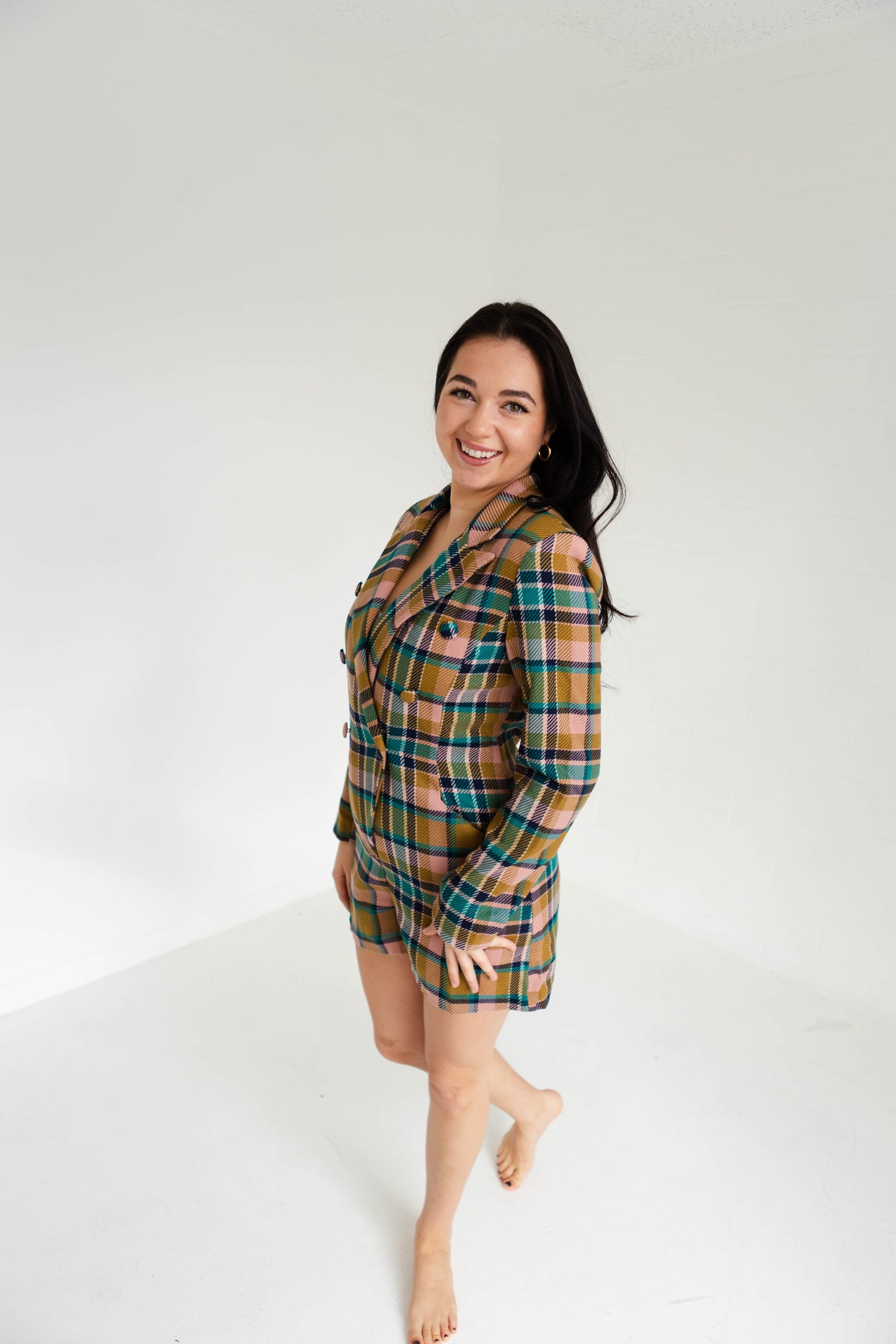 Multi Colored Plaid Blazer Romper