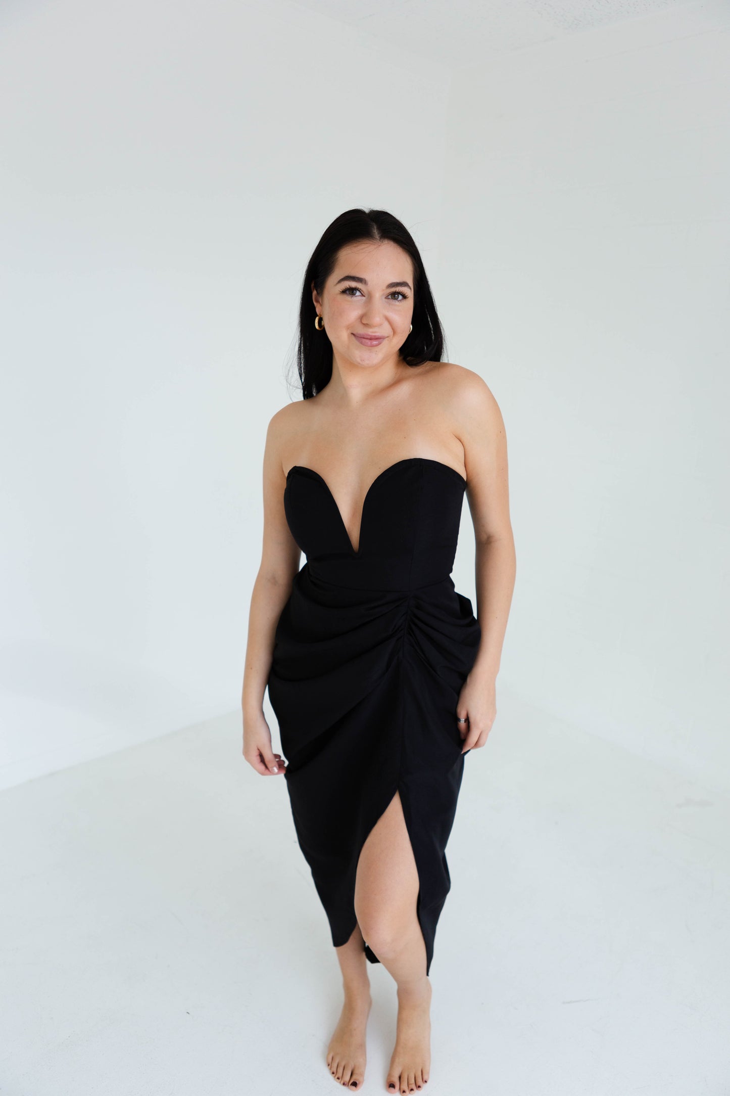 black deep v midi dress deep v neck open bow back midi dress Black / Medium