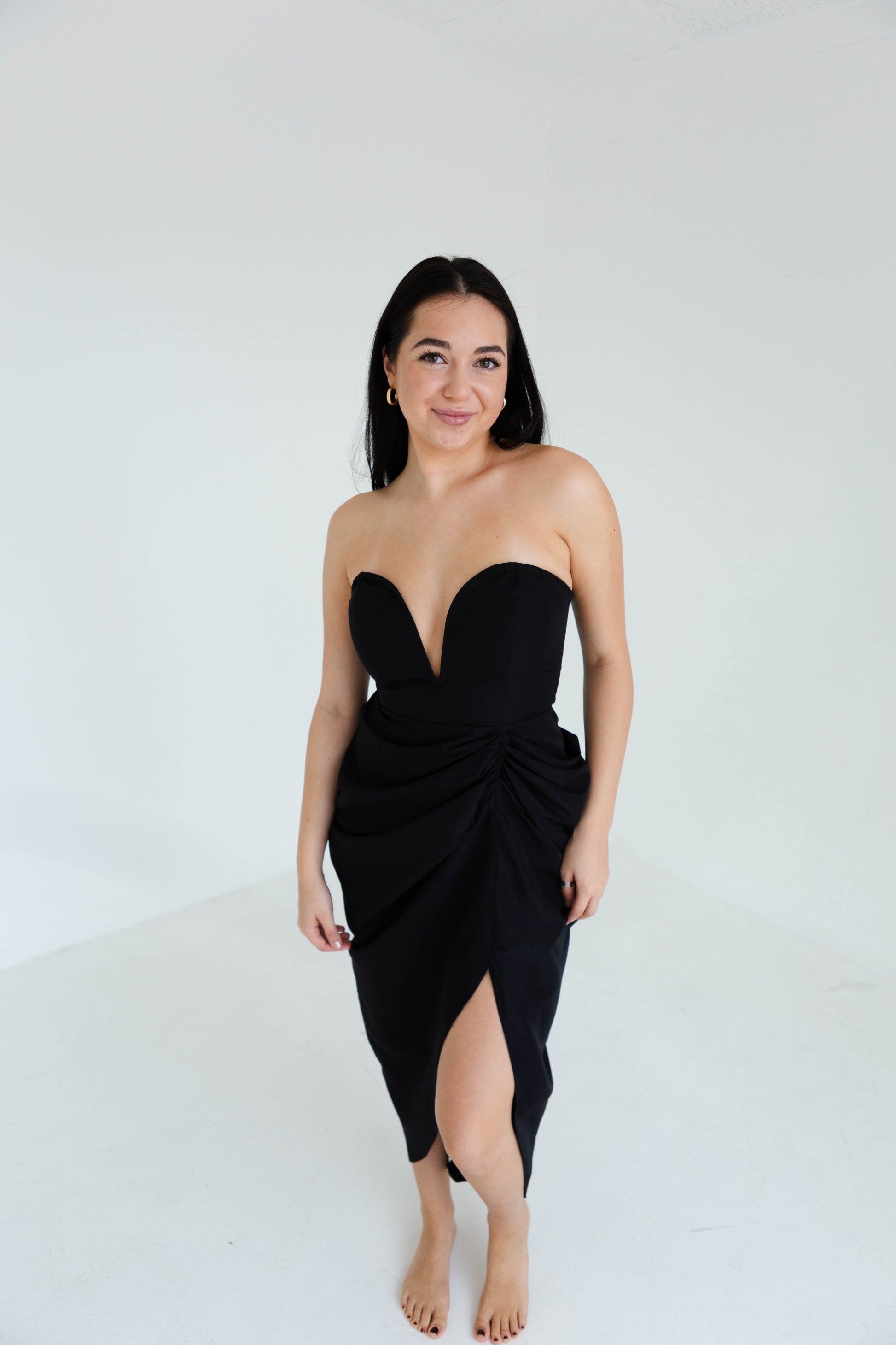 Black Deep V Midi High Slit Dress – Wildflower Threads