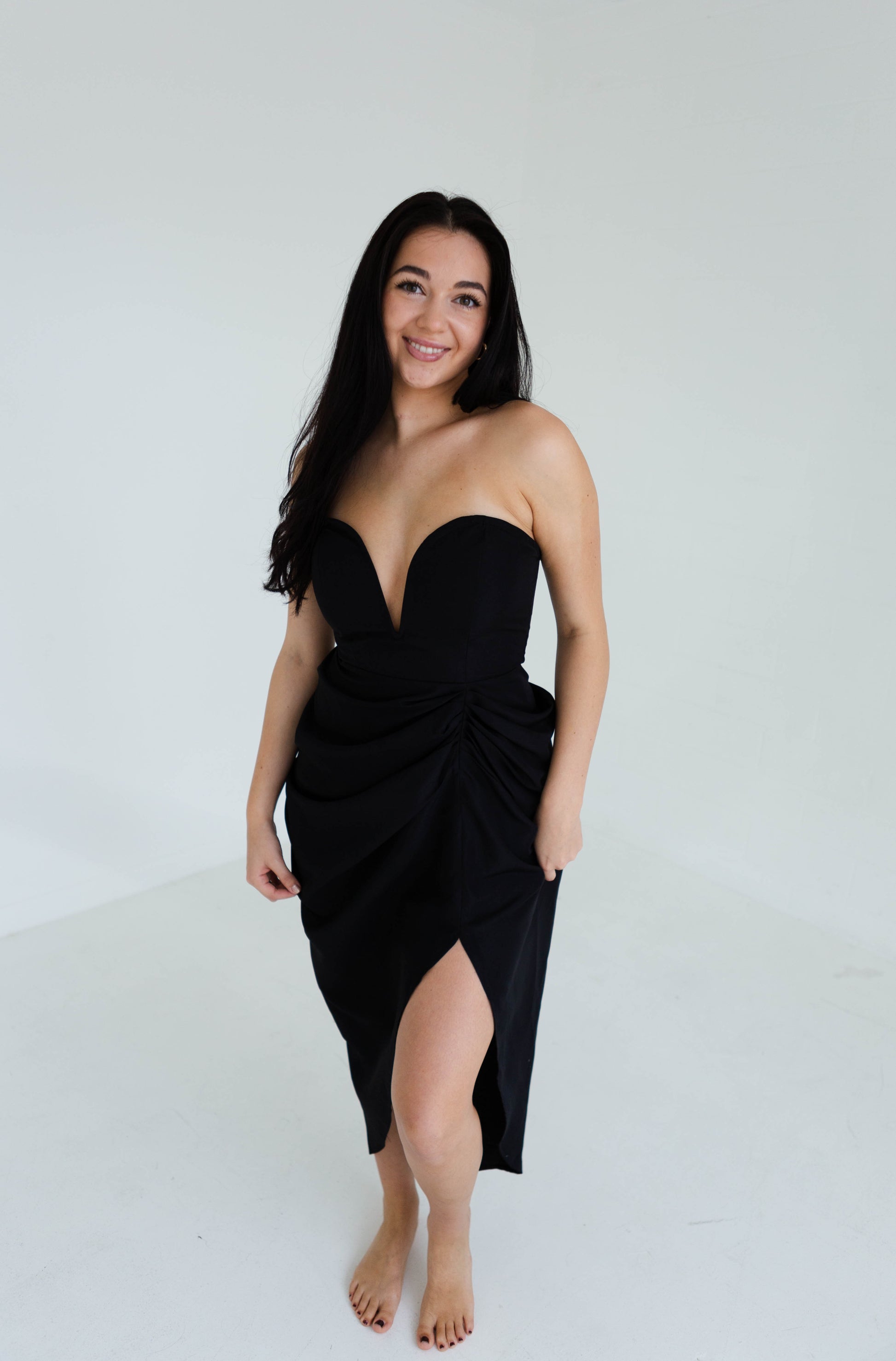 Black Deep V Midi High Slit Dress Wildflower Threads Black Deep V Midi High Slit Dress Wildflower Threads