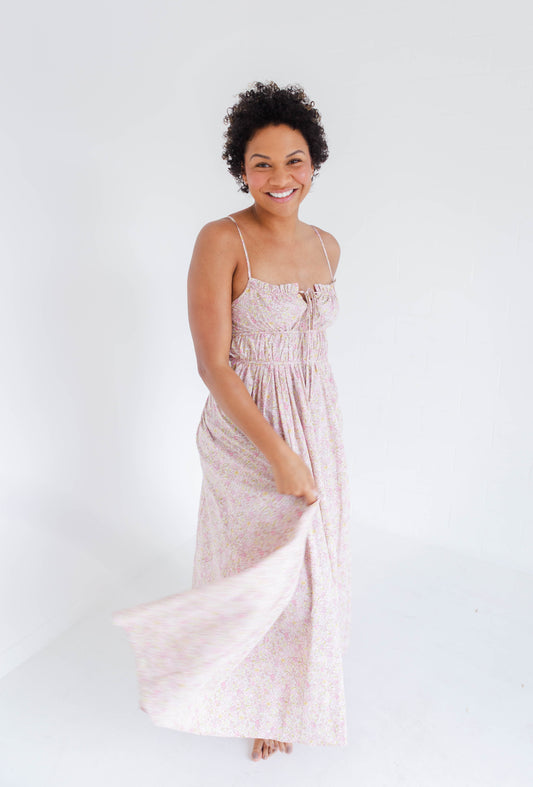 Dusty Peony Cotton Floral Maxi Dress