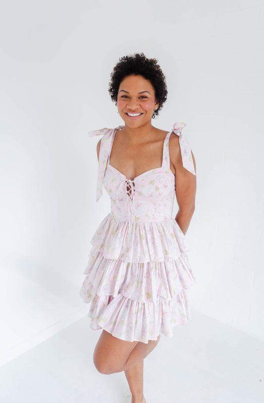 Pink Floral Corset Mini Dress