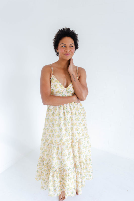 Yellow Floral Midi Dress