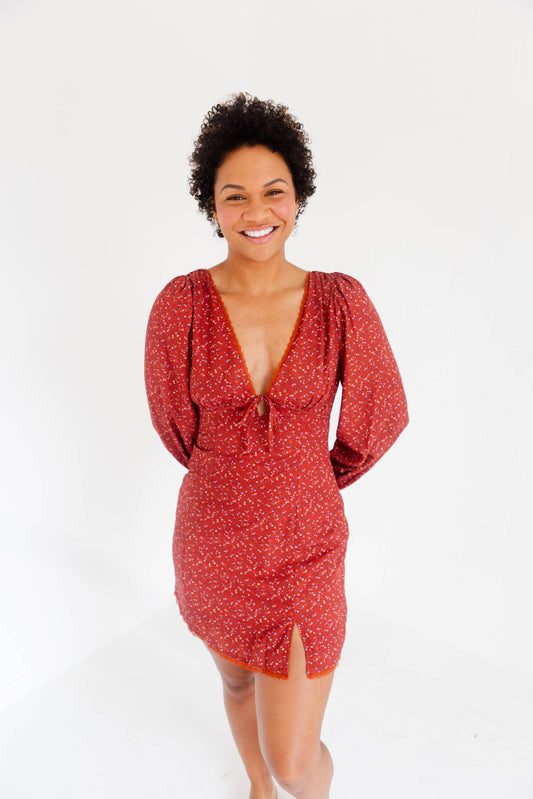 Wine Tiny Floral Mini Dress